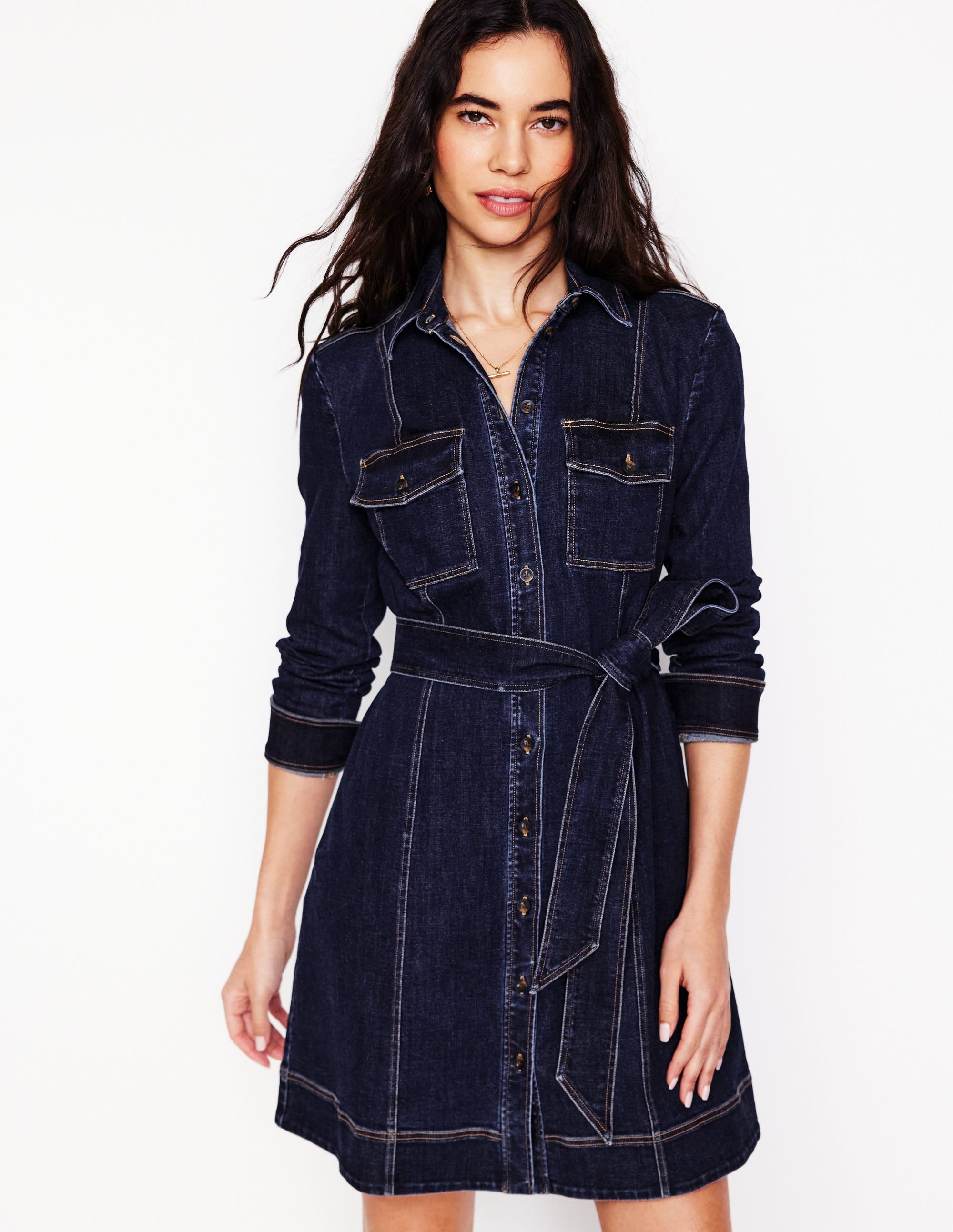  Nell Denim Mini Shirt Dress-Dark Indigo、mySite、ashleygrahame