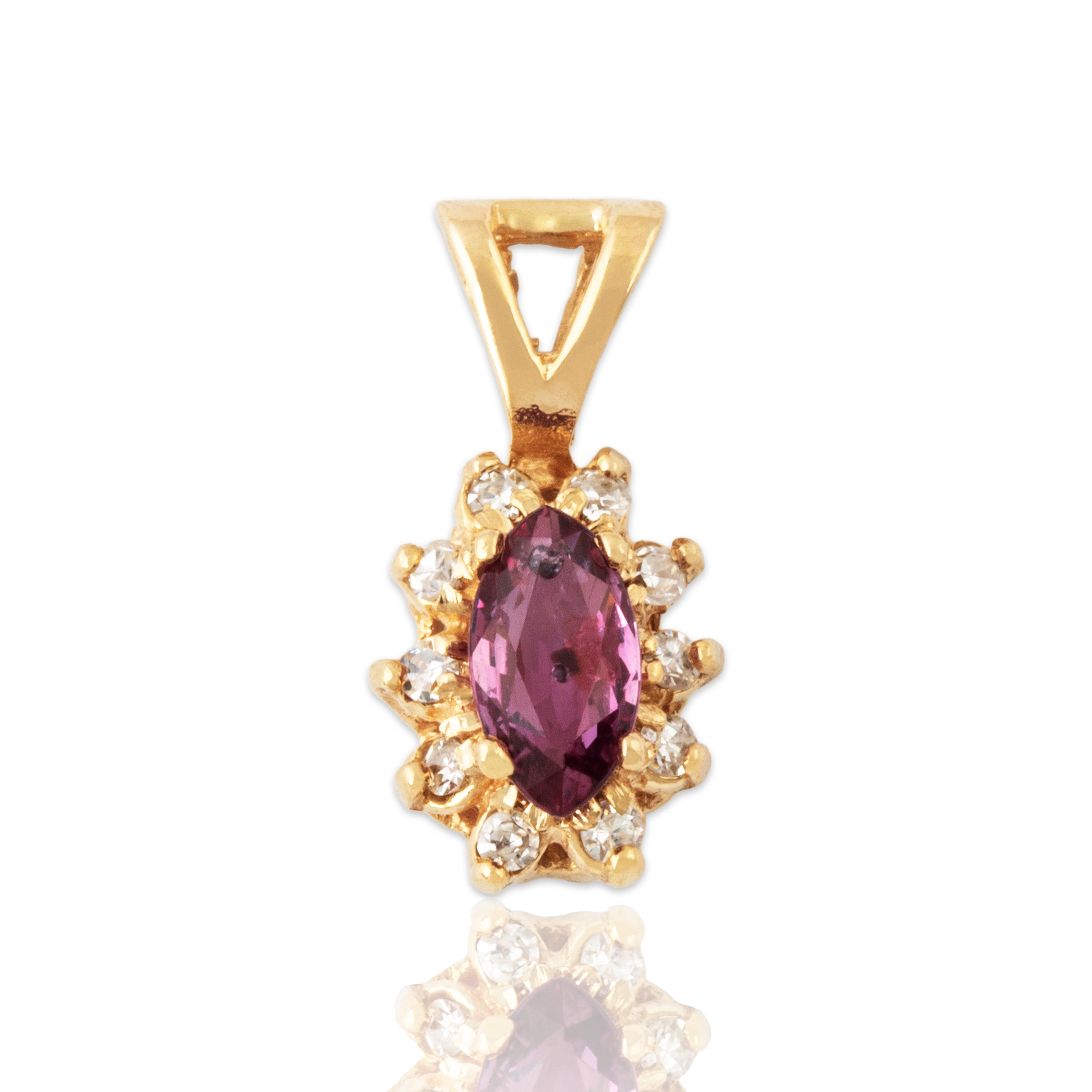 Vintage Small 14k Yellow Gold Ruby Diamond Lovely Marquise Halo Pendant、mySite、hinf8tx79