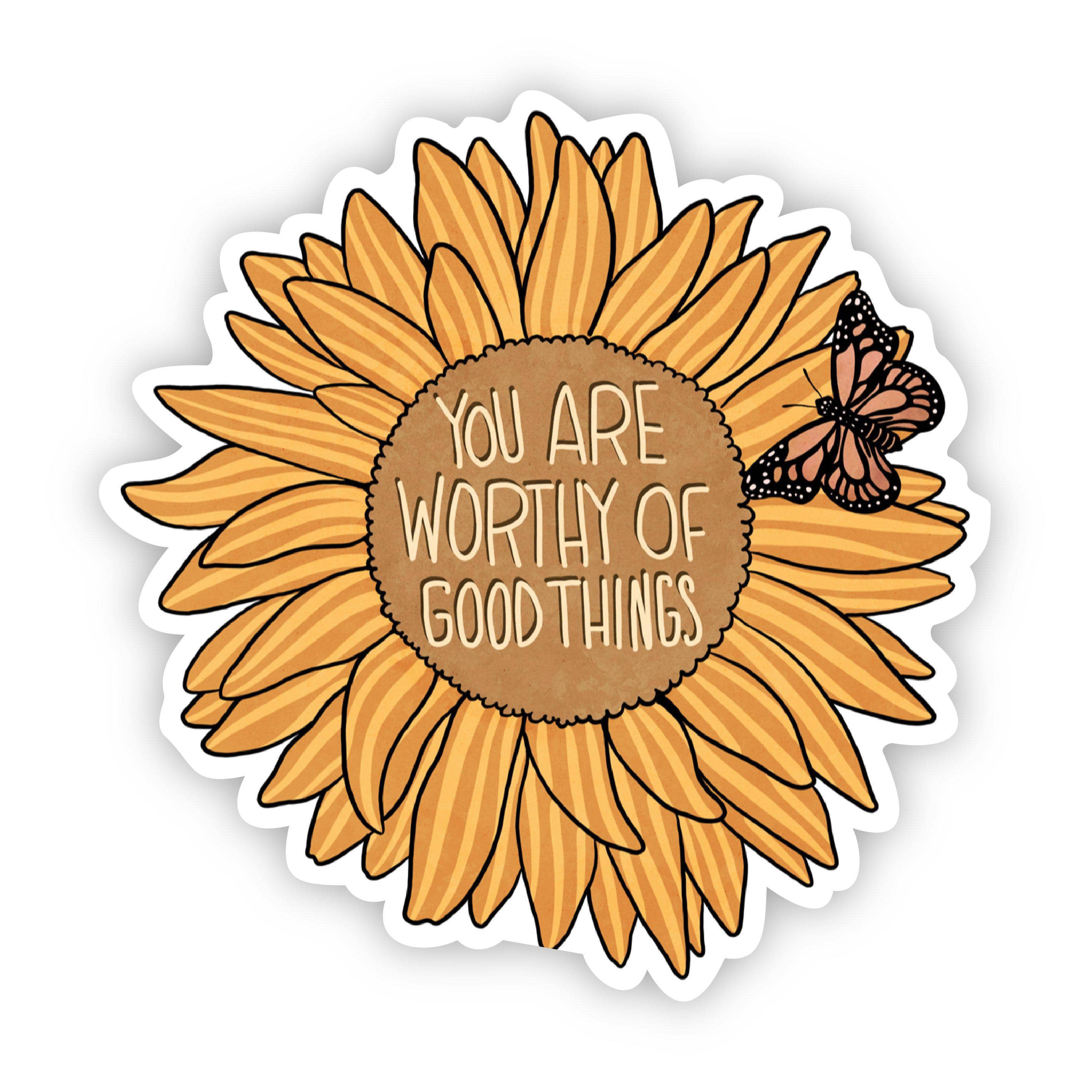  You Are Worthy of Good Things Floral Sticker - Sunflower and Butterfly、mySite、elrpsem3k