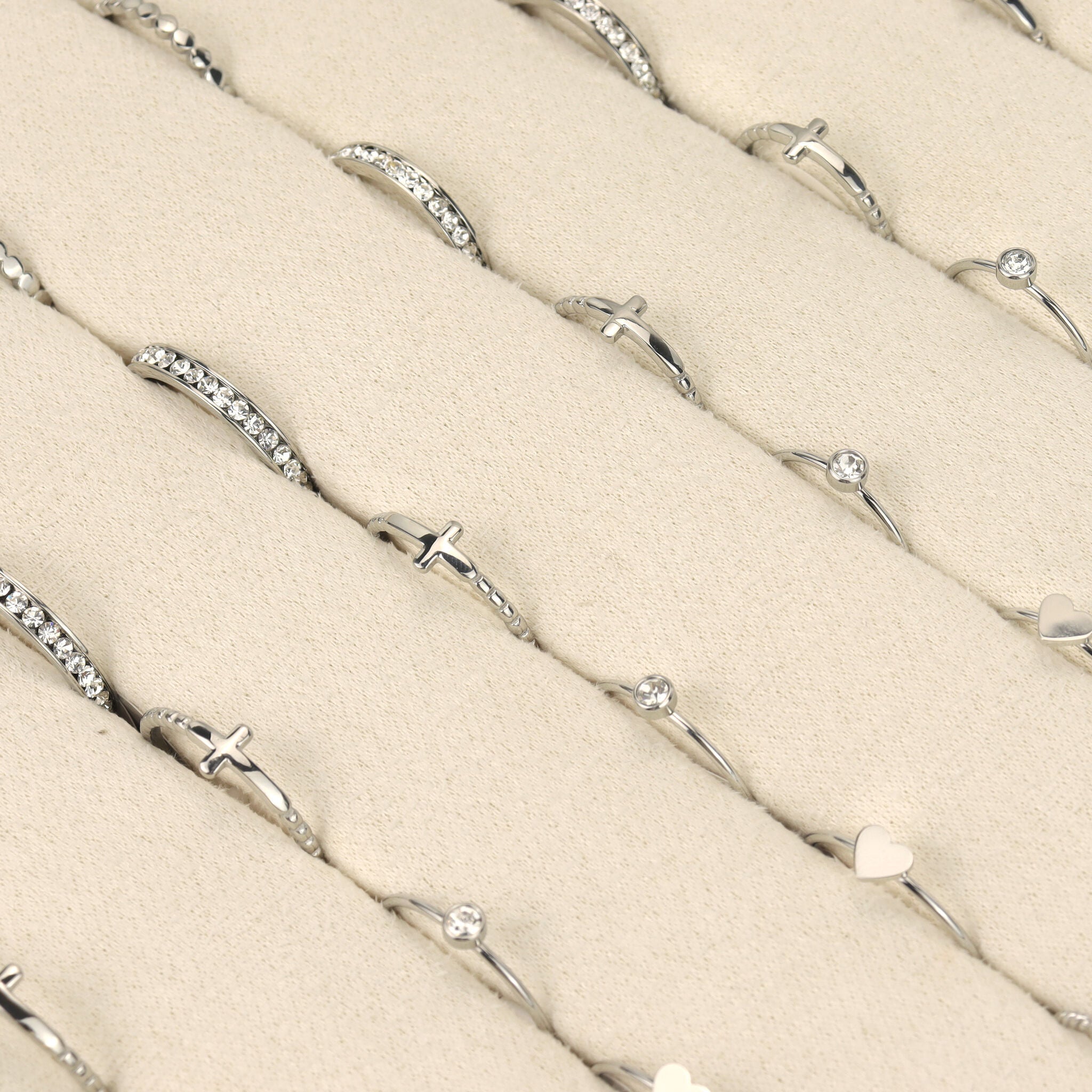 18K Gold PVD Stainless Steel Beaded Cross Stacking Ring / CSR0005、mySite、dreamappss