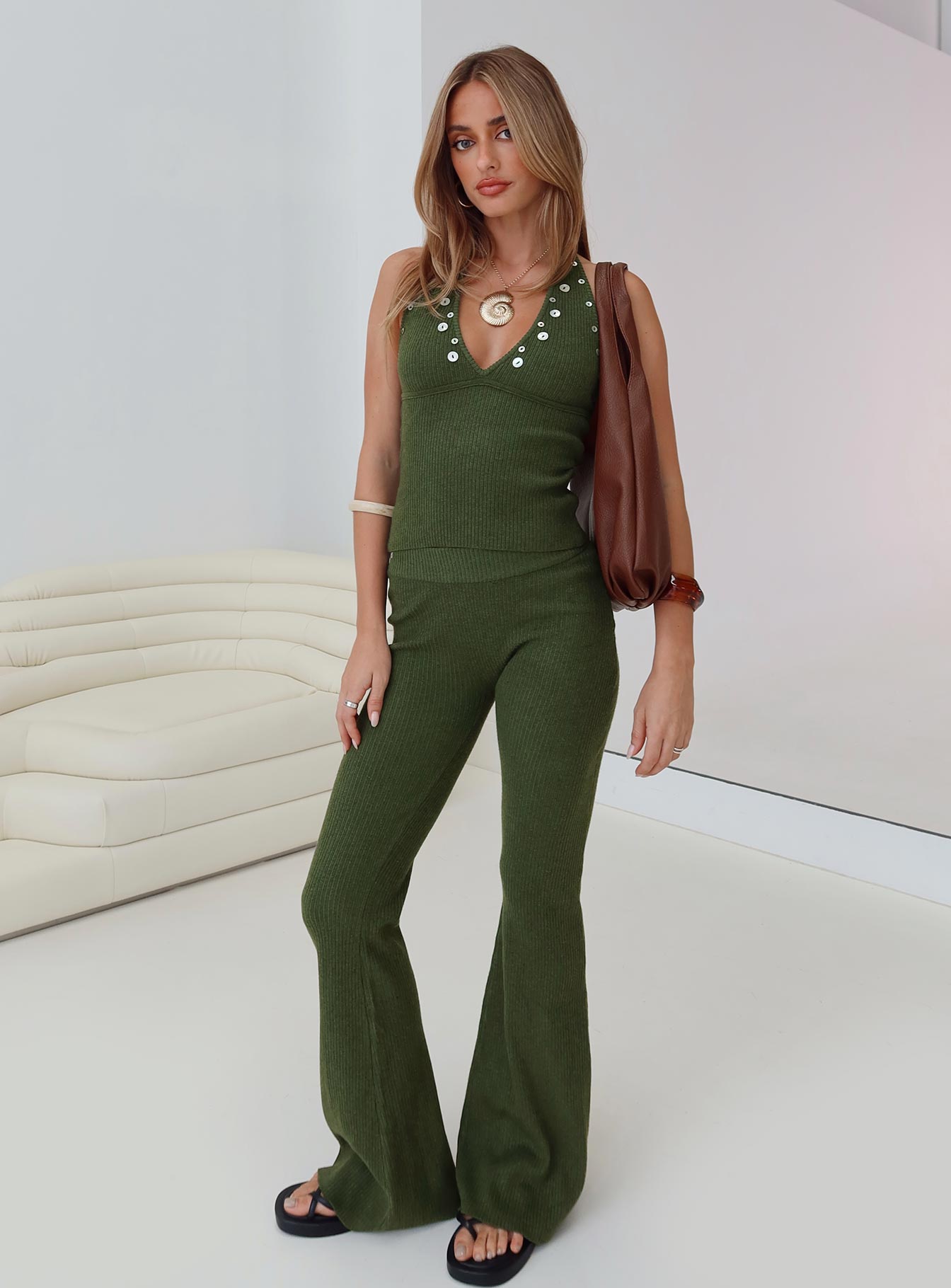 Daylight Savings Shell Detail Knit Set Olive、mySite、solidvoid