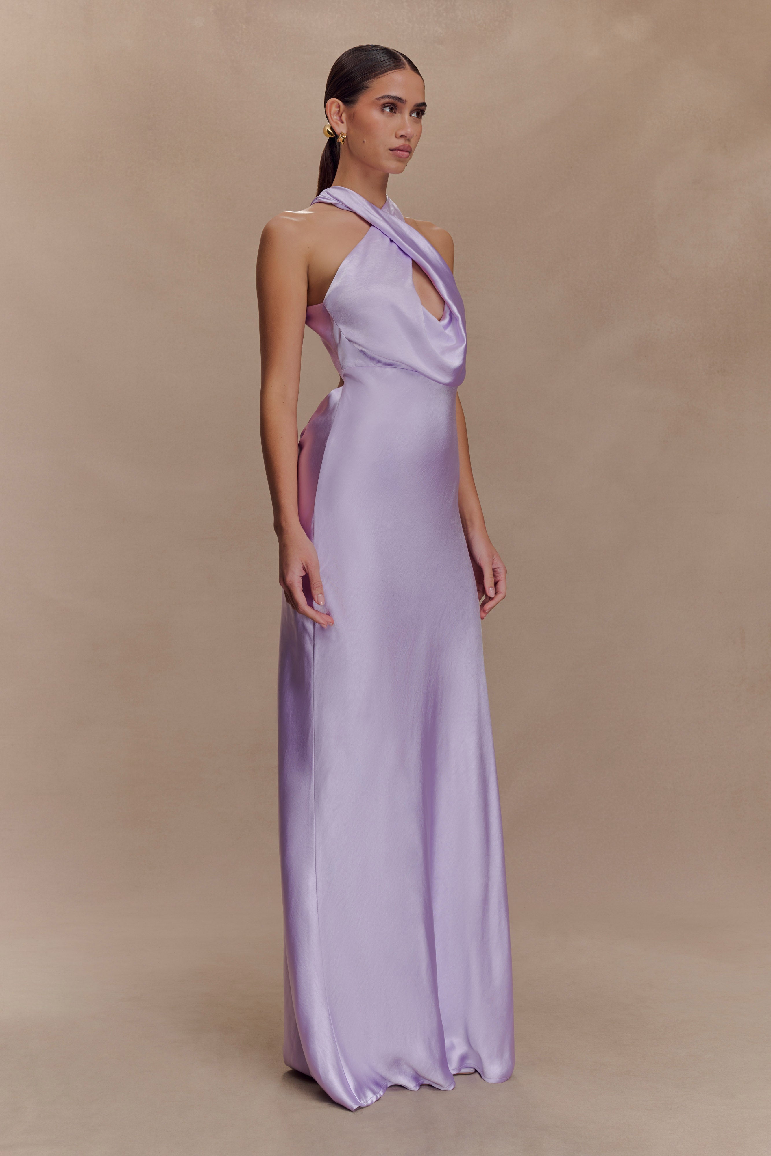 Phyllis Satin Halter Maxi Dress - Lilac、mySite、solidvoid