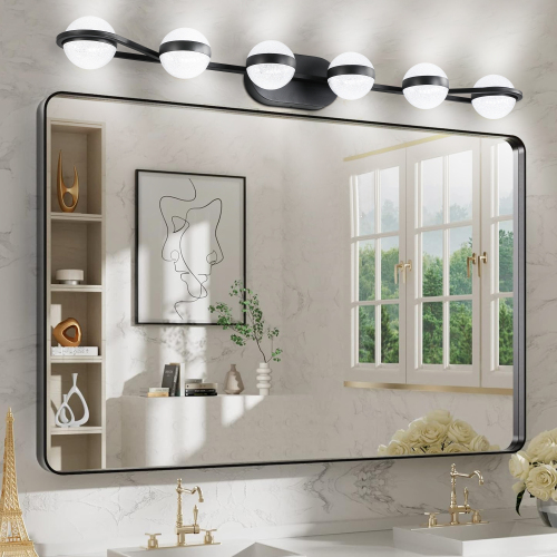 (Same as W1340P143680/LL2001-B-6) 43" Black Minimalist LED Bathroom Vanity Light with Crystal Sand Acrylic Shades,6-Light Wall Mounted Decorative Lighting Fixture, Suitable for Bathroom Vanity Mirror、、eastwooduniform