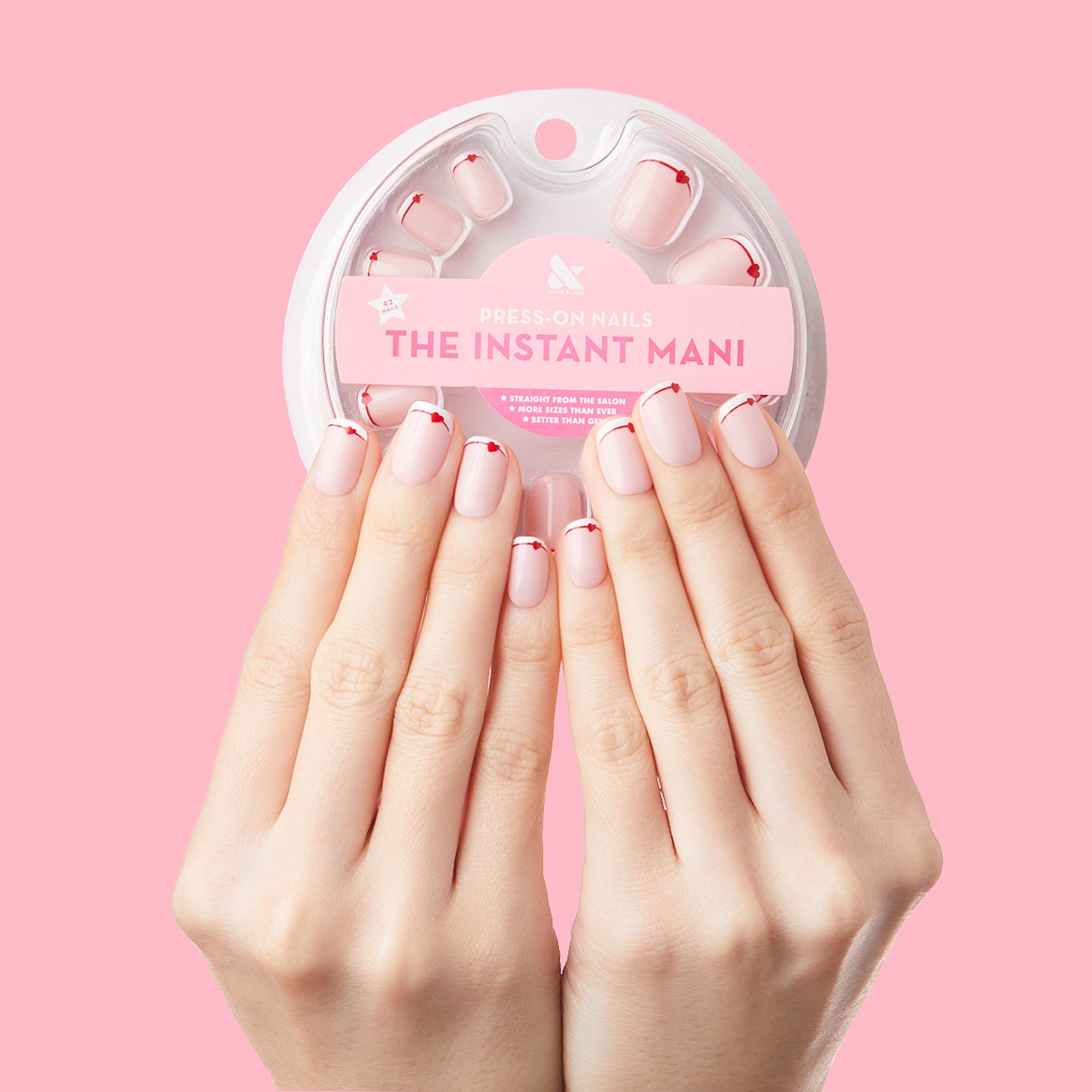 Classic French with CV Heart - Squoval | Extra Short、mySite、solidvoid