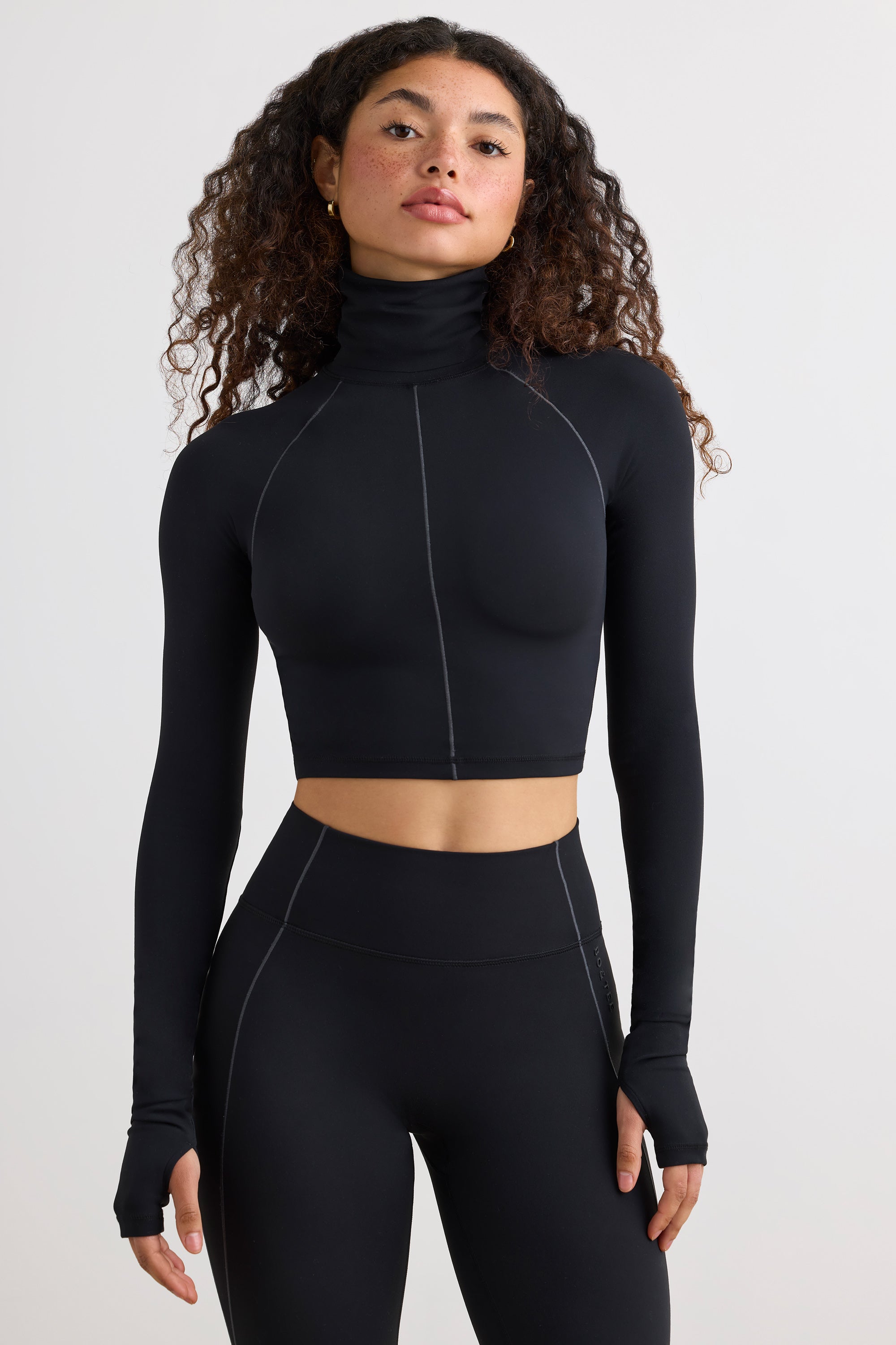 Soft Active Turtleneck Crop Top in Black、mySite、solidvoid