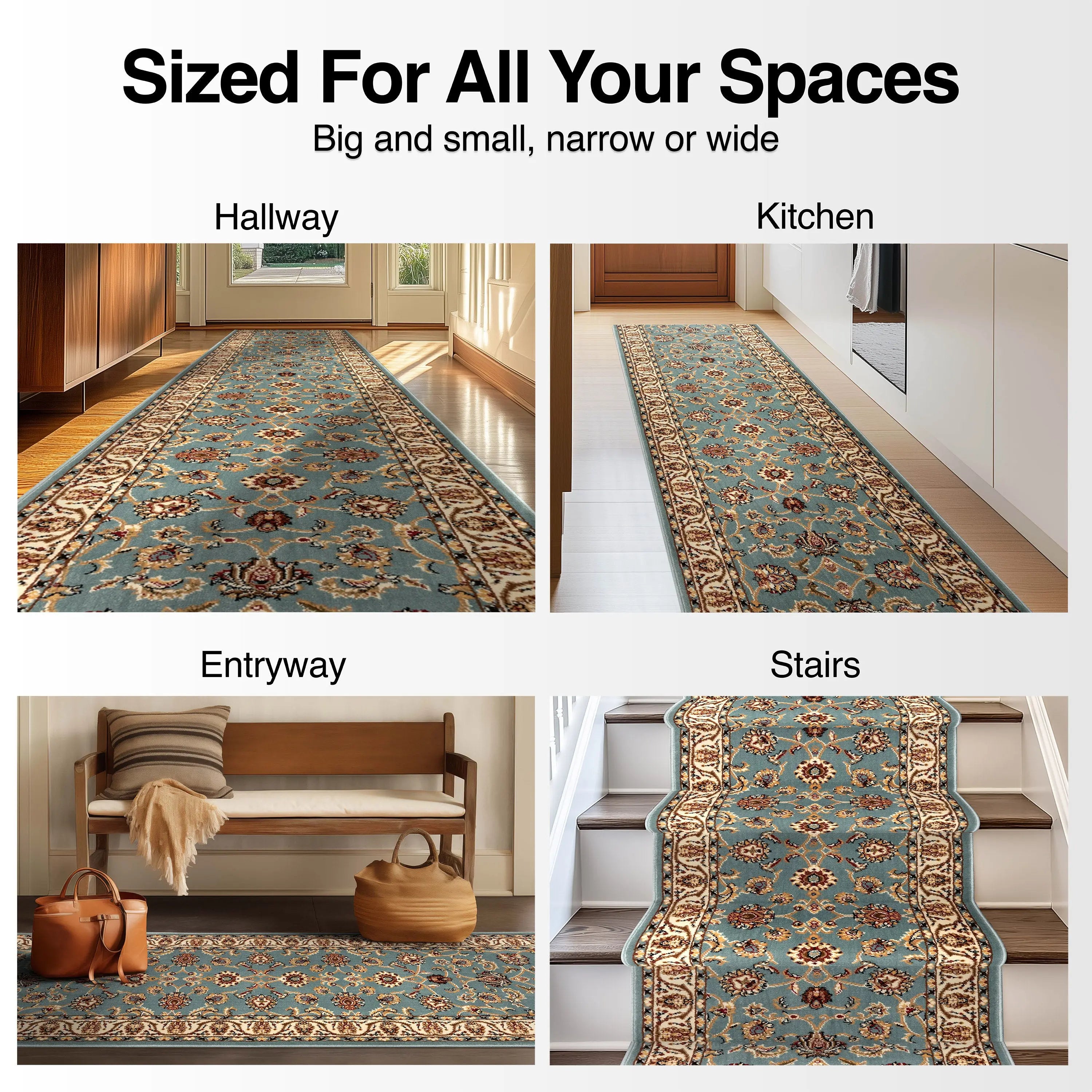 Sarouk Custom Size Runner Traditional Light Blue 27 Inch Wide x Choose Your Length Hallway Runner Rug、mySite、gigharbornorthrealestate