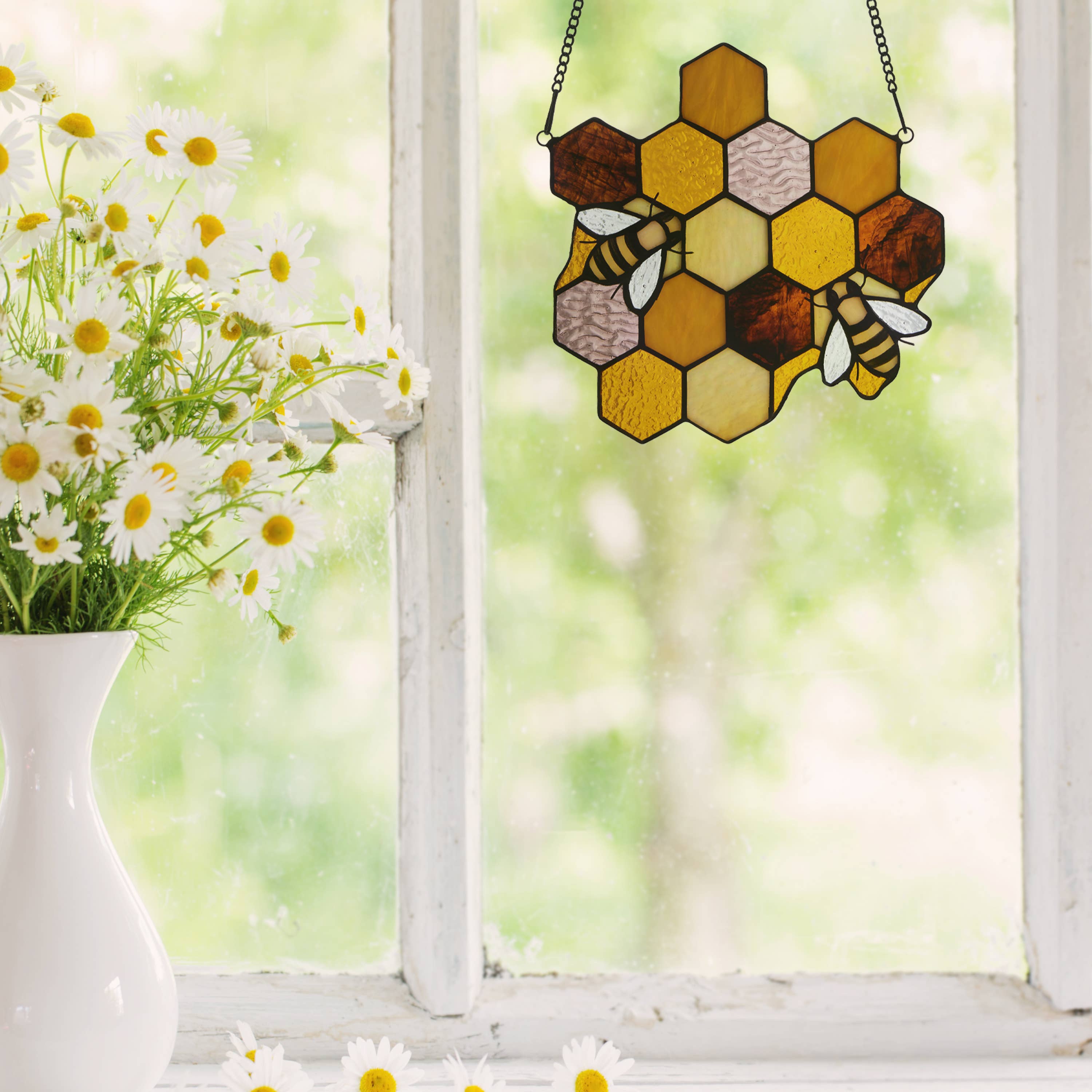 Honeycomb Bees Stained Glass Window Panel、mySite、g9winljtr