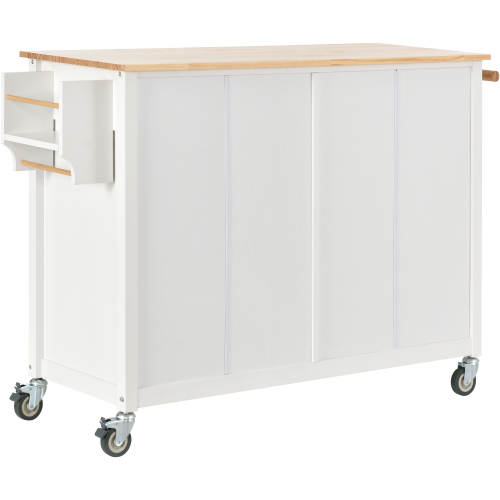 Kitchen Island Cart with Solid Wood Top and Locking Wheels,54.3 Inch Width,4 Door Cabinet and Two Drawers,Spice Rack, Towel Rack (White)、、casual
