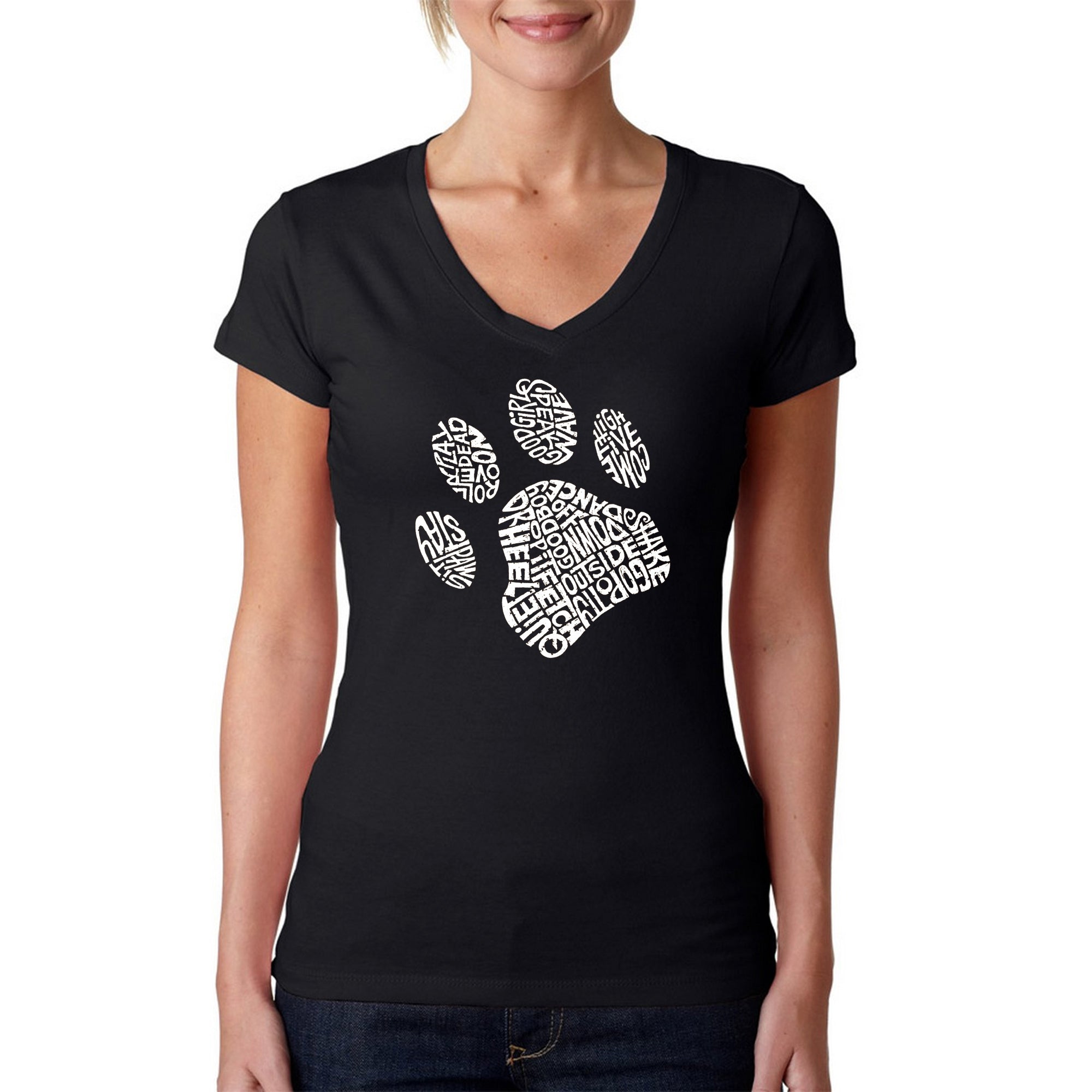 Dog Paw - Women's Word Art V-Neck T-Shirt、mySite、camillekostekn