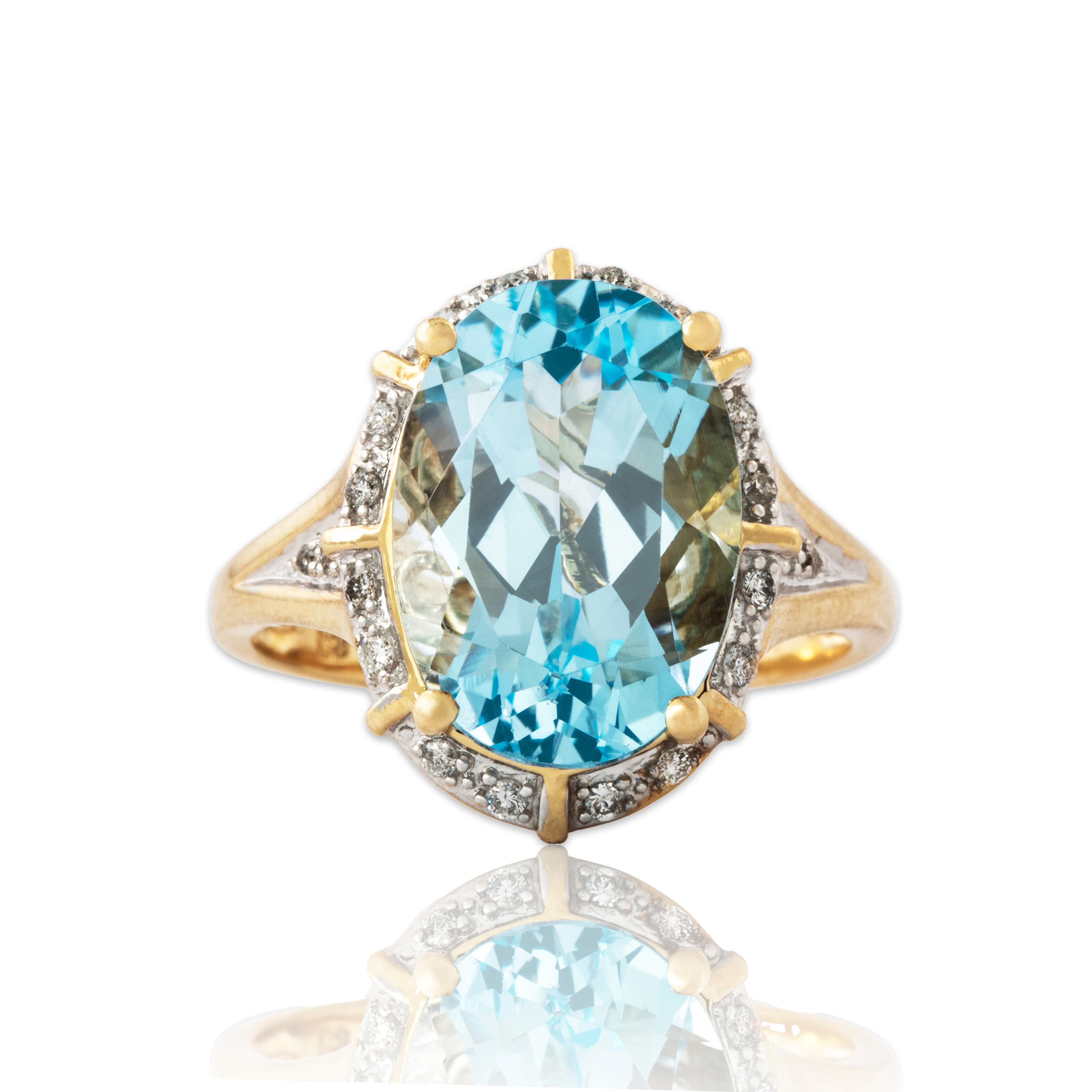 Vintage 14k Yellow Gold 6ct Blue Topaz Diamond Halo Cocktail Ring 7.00、mySite、hinf8tx79