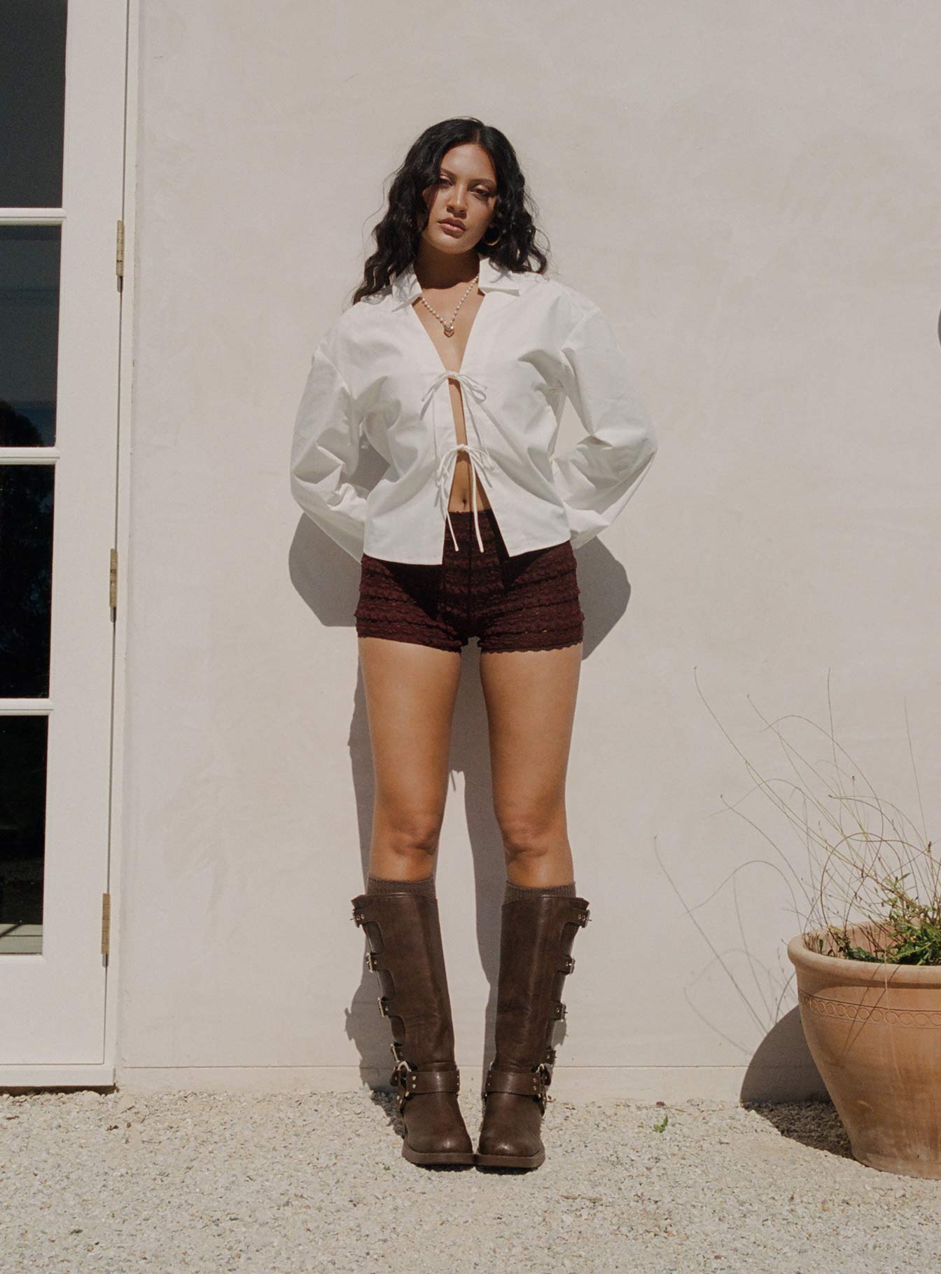 Angelis Lace Shorts Chocolate、mySite、solidvoid