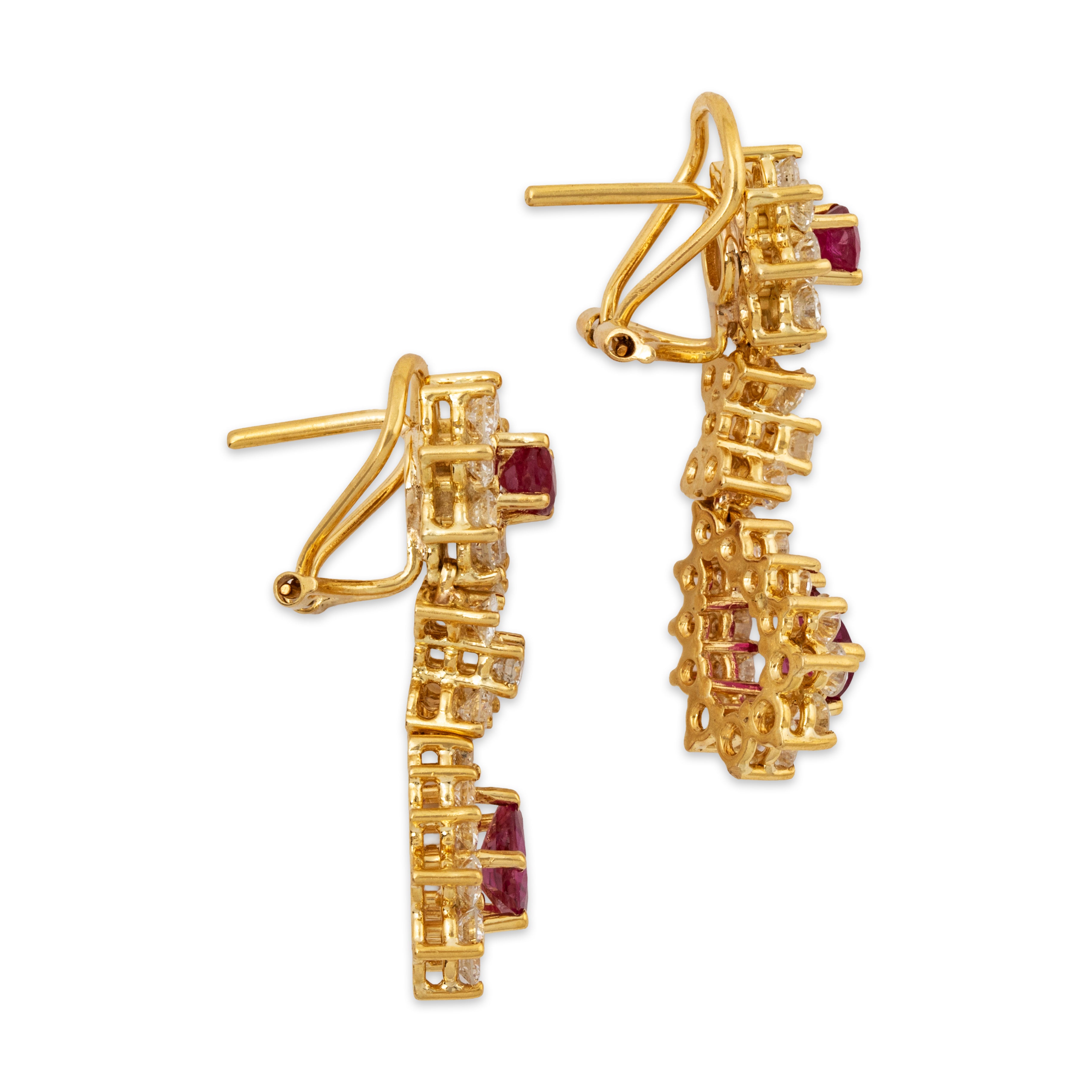 Vintage 18k Yellow Gold 1.68cttw Diamond 1.96cttw Ruby Halo Dangle Earrings、mySite、hinf8tx79