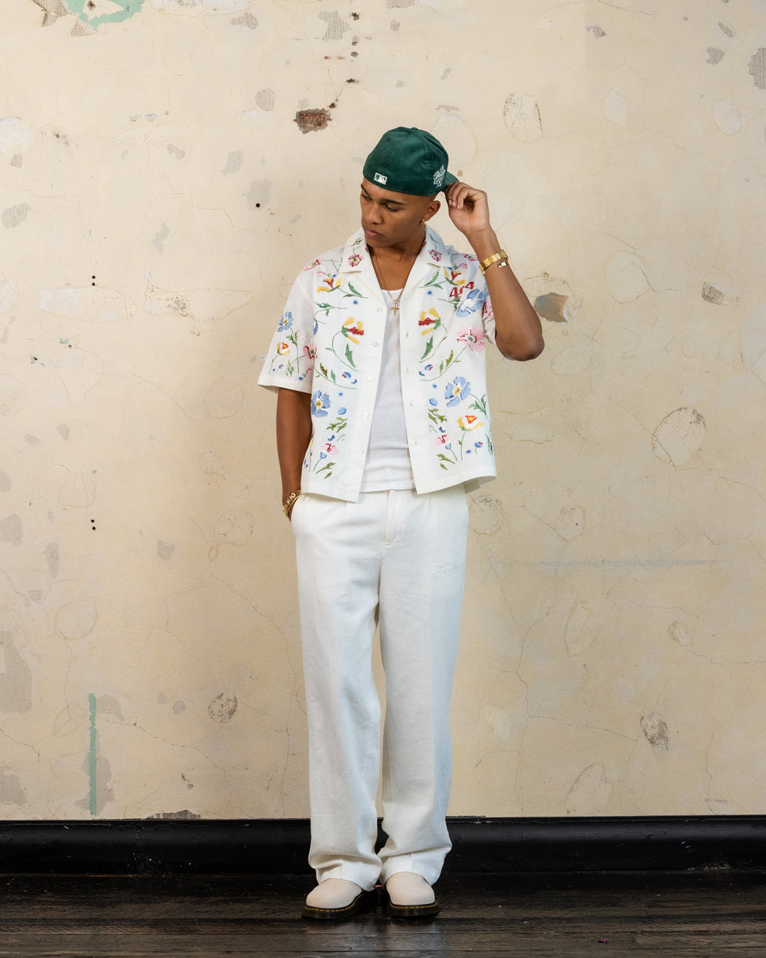 404 Midsommar Embroidered Button Up T-Shirt Ecru、mySite、zt4zffjzw