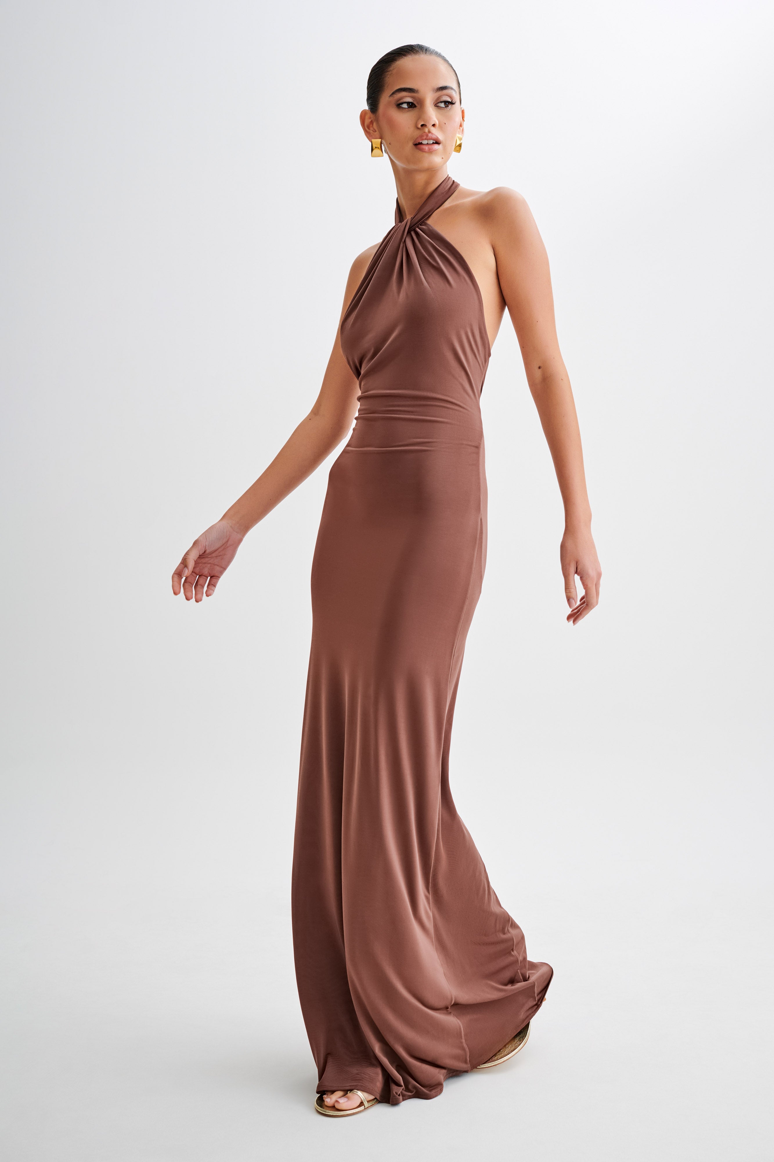 Elyna Slinky Halter Maxi Dress - Chocolate、mySite、solidvoid