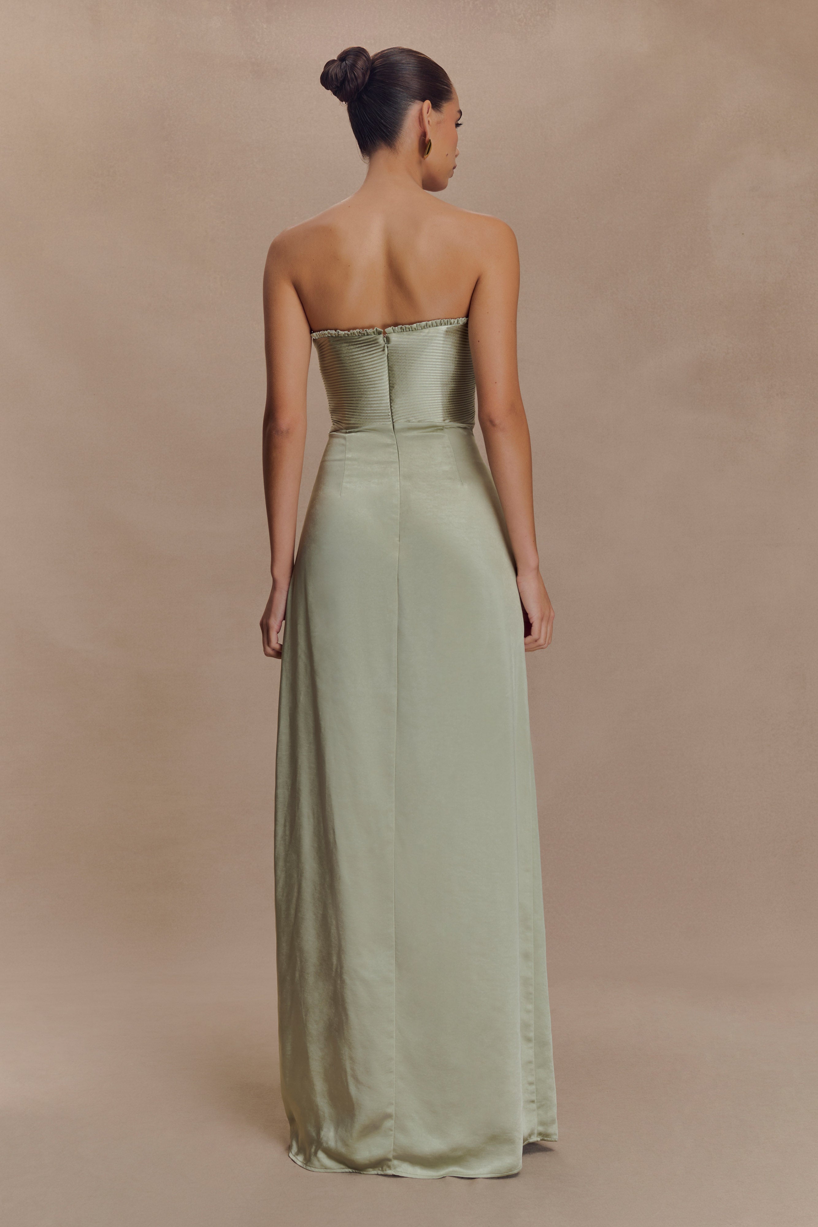 Larissa Satin Maxi Dress With Ruched Petals - Sage、mySite、solidvoid