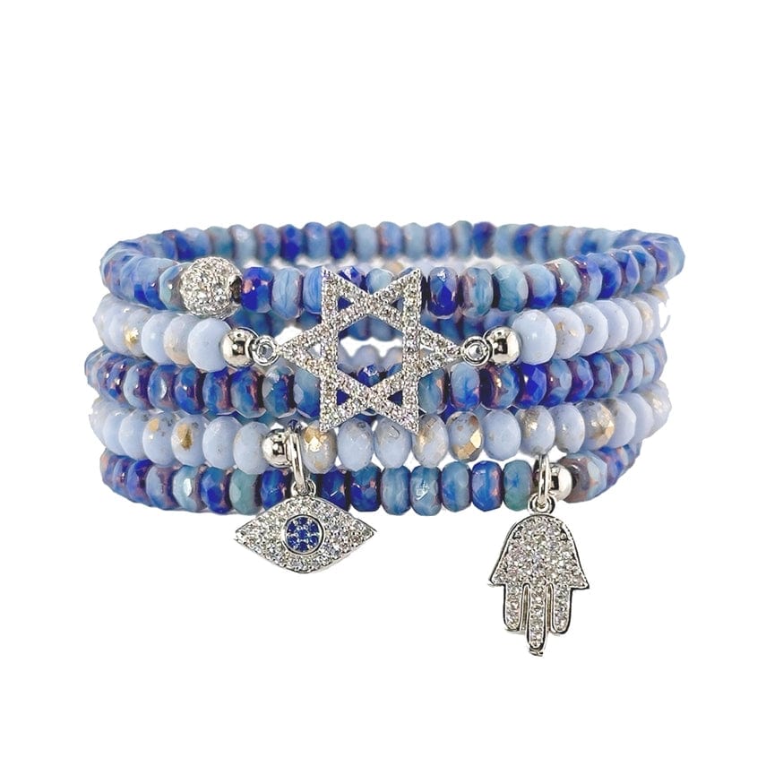 Harper Star of David Protection Stack of Crystal Bracelets - Mykonos Blue、mySite、topwebapps