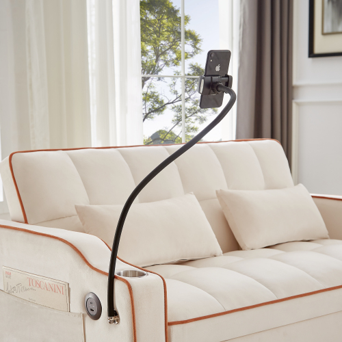 1 versatile foldable sofa bed in 3 lengths, modern sofa sofa sofa velvet pull-out bed, adjustable back and with USB port and ashtray and swivel phone stand (black)、、casual