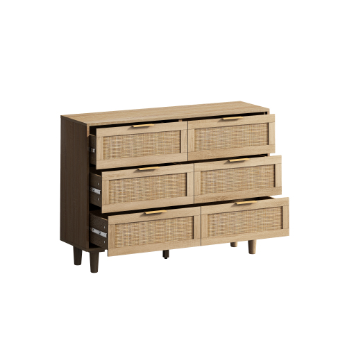 51.18"6-Drawers Rattan Storage Cabinet Rattan Drawer,for Bedroom,Living Room,Natural (Same SKU:W757P198980)、、casual