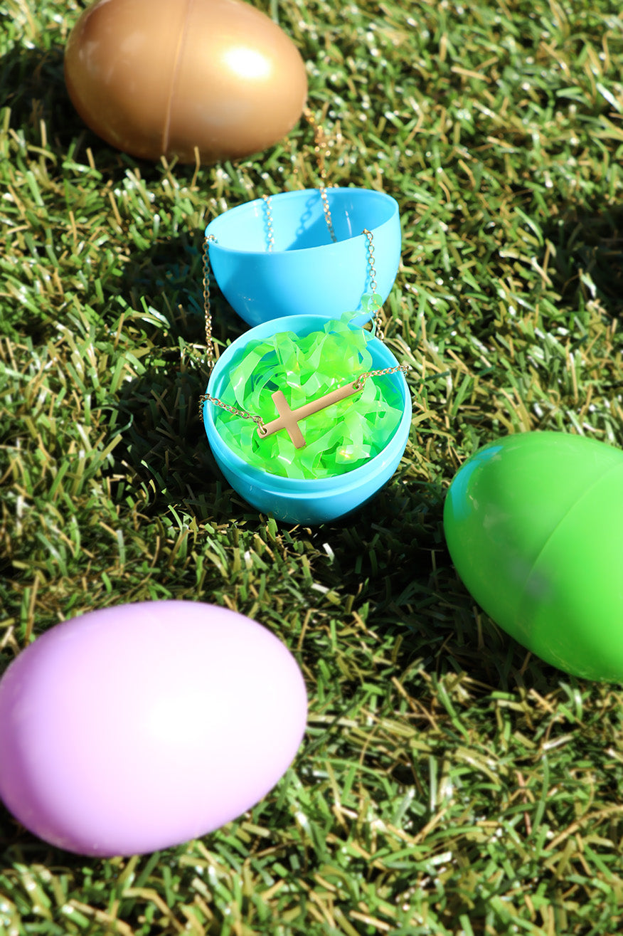 18K Gold PVD Stainless Steel Horizontal Blank Cross Necklace / SBB0285、mySite、dreamappss