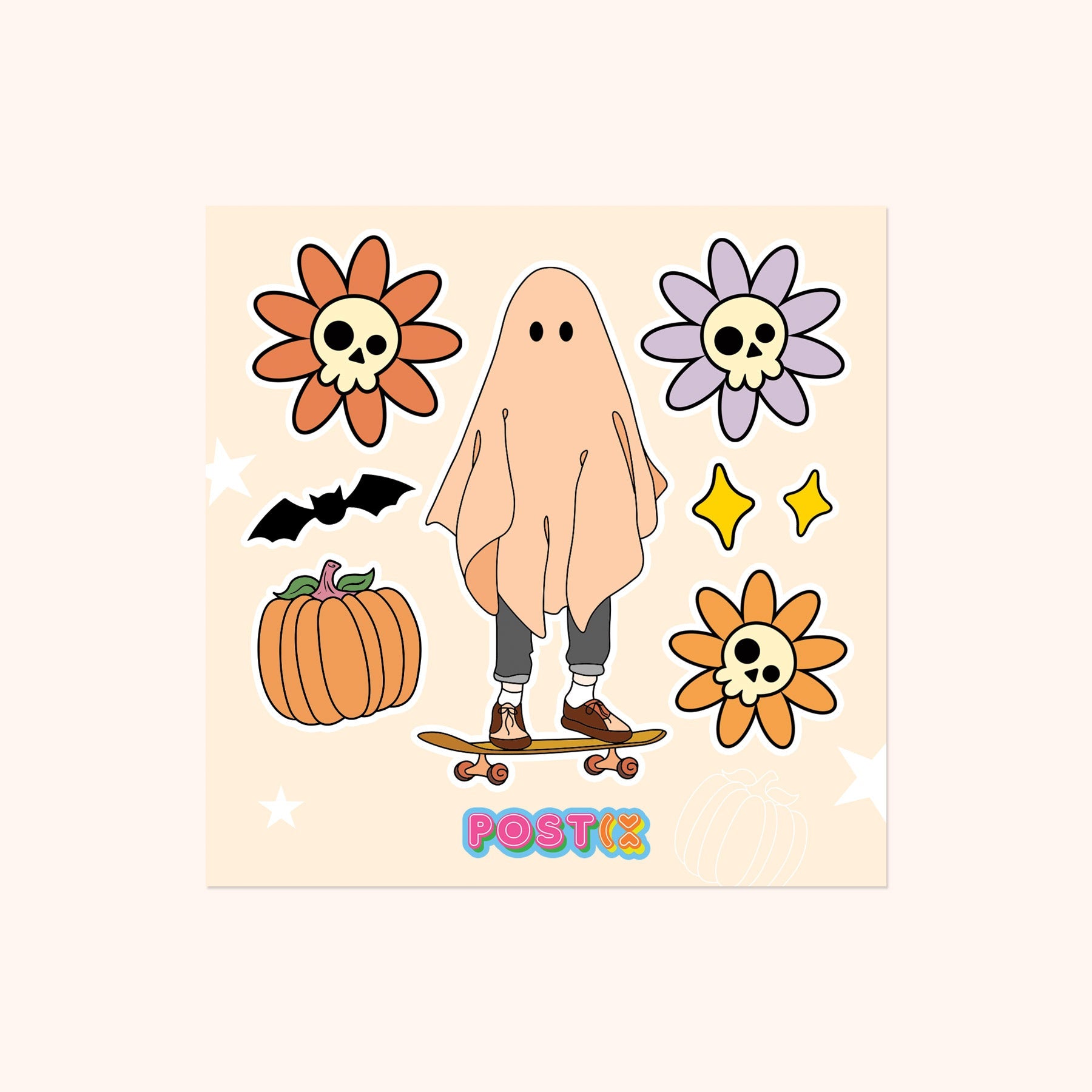  Skateboarding Ghost Square Sticker Sheet、mySite、ghnorth