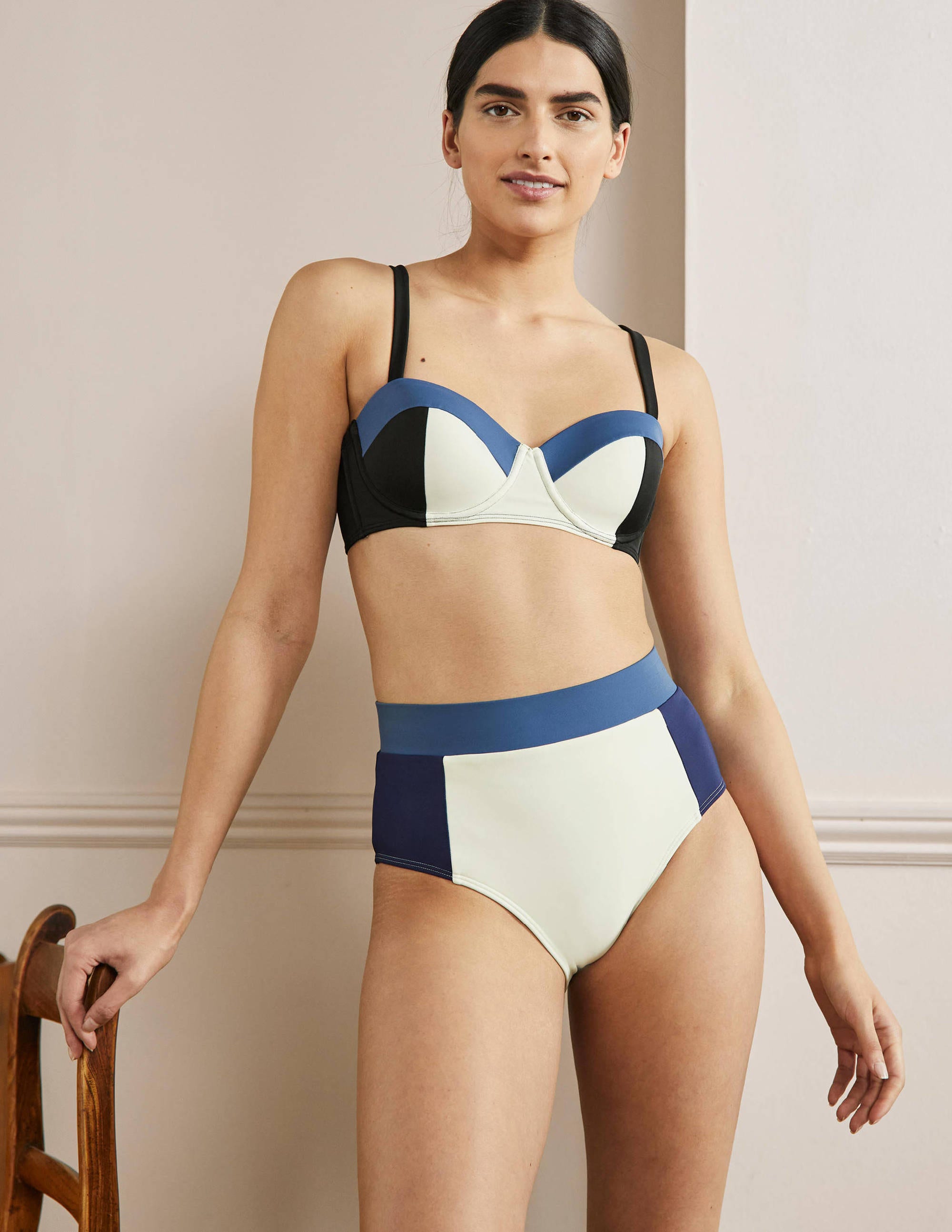  High Waisted Bikini Bottoms-Ivory Colourblock、mySite、ashleygrahame