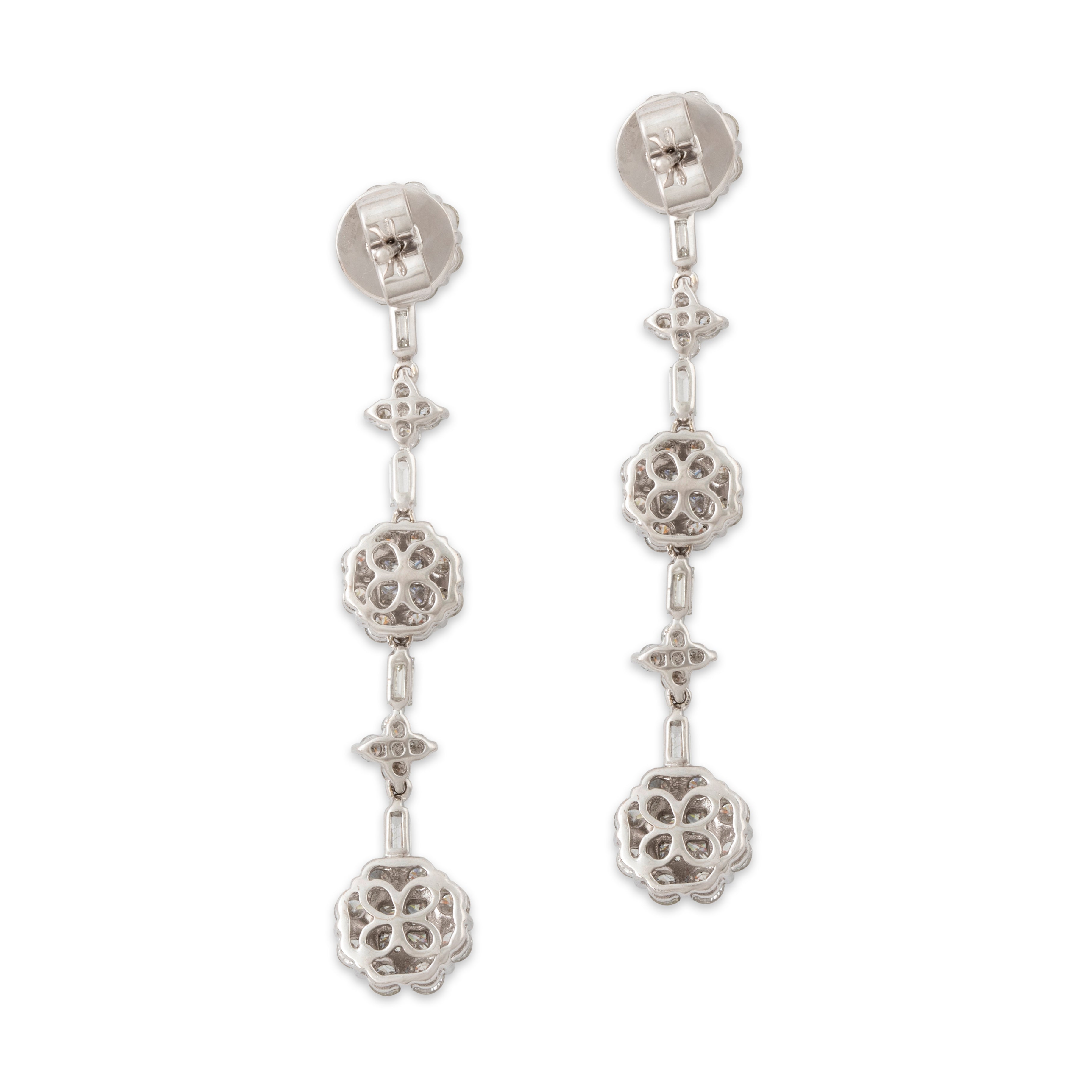 Vintage 18k White Gold 2.7cttw Diamond Dazzling Floriform Earrings、mySite、hinf8tx79