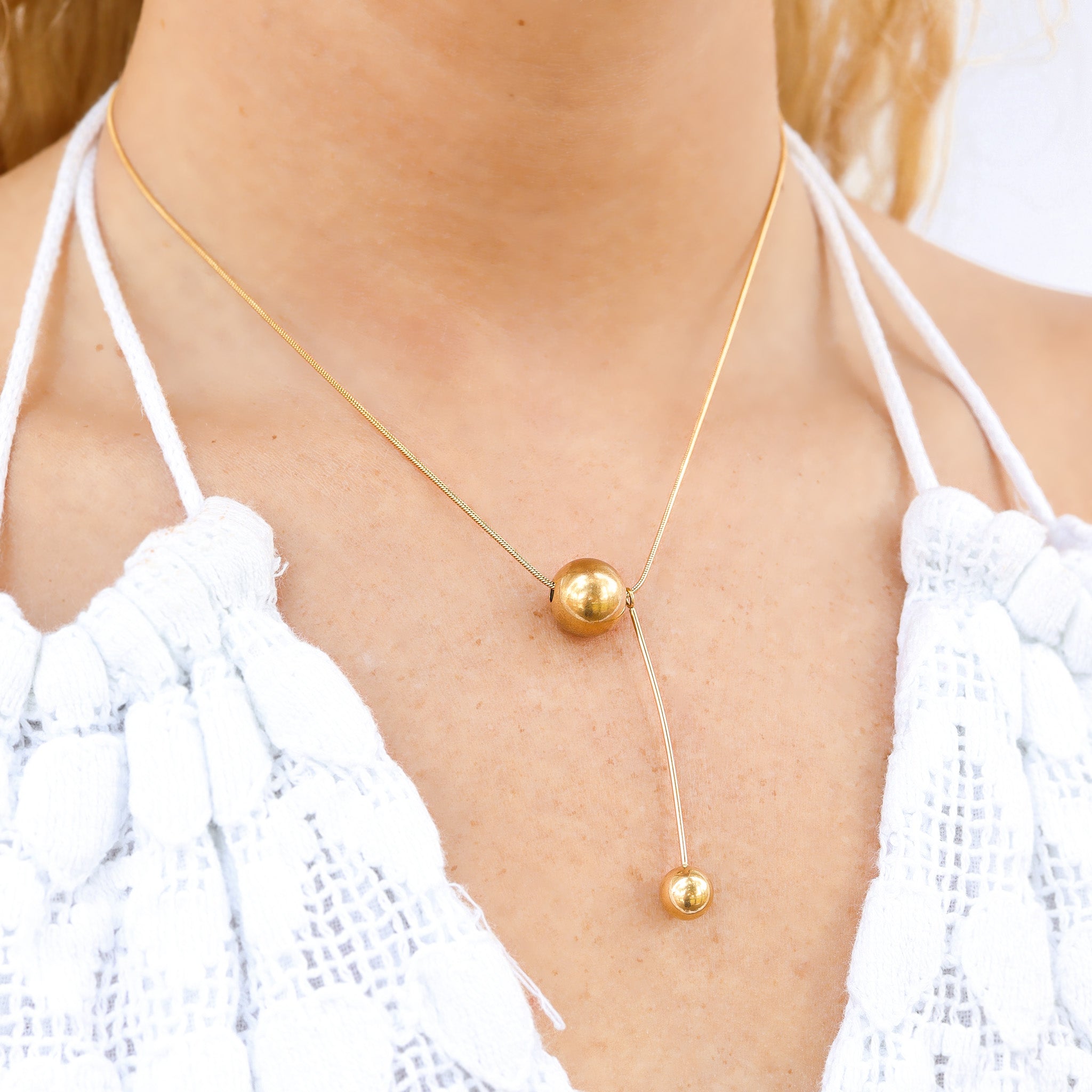 18K Gold PVD Stainless Steel Snake Chain Ball Pendant Necklace / CHN0024、mySite、dreamappss