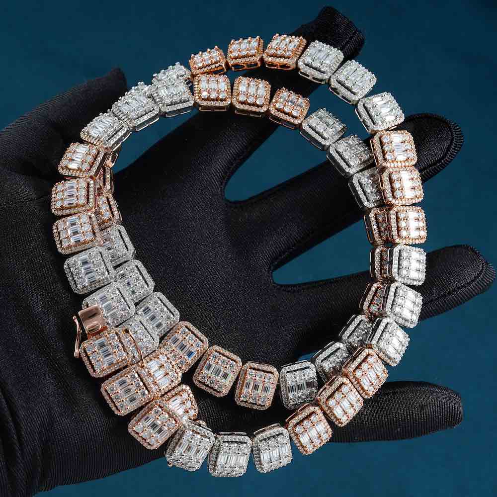 13MM Moissanite Clustered Baguette Tennis Chain 14K Gold、mySite、hinf8tx79