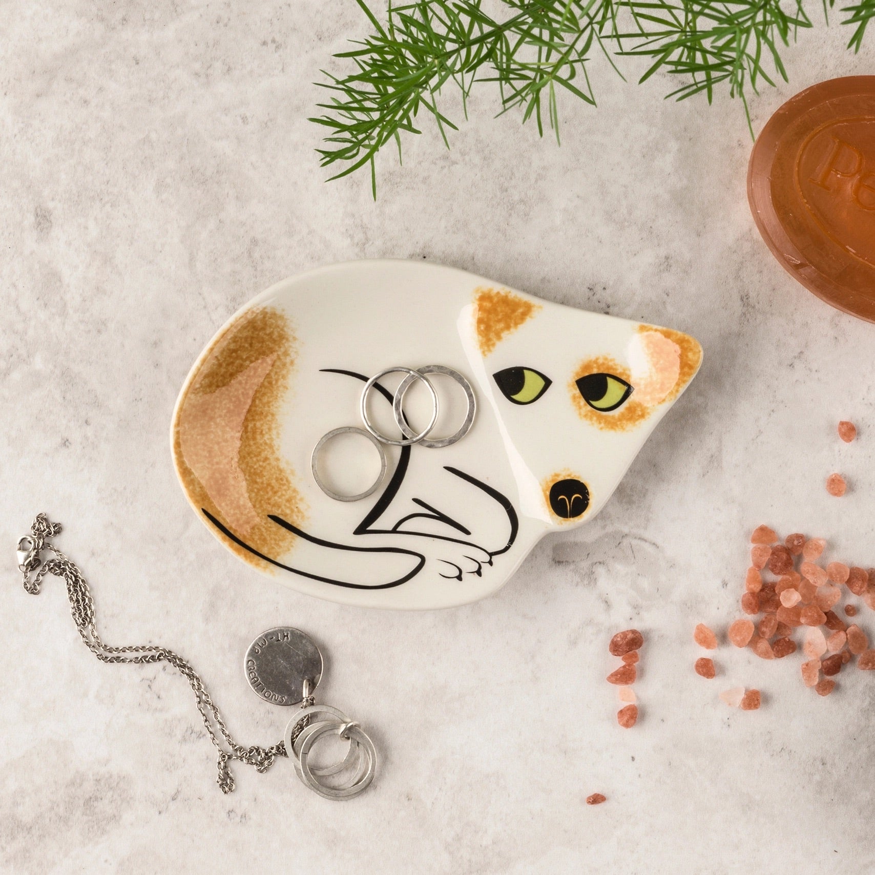 Handmade Ceramic Brown and White Dog Trinket Dish、mySite、g9winljtr