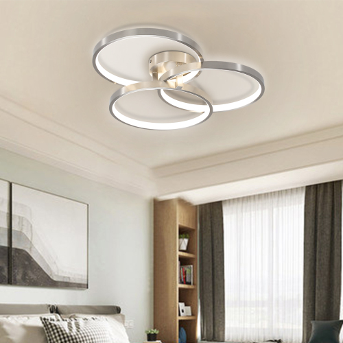 20" Modern Black LED Ceiling Light, 3-Ring Flush Mount Fixture for Living Room, Bedroom, or Dining Room, Sleek and Energy-Efficient Design, Easy Installation、、eastwooduniform