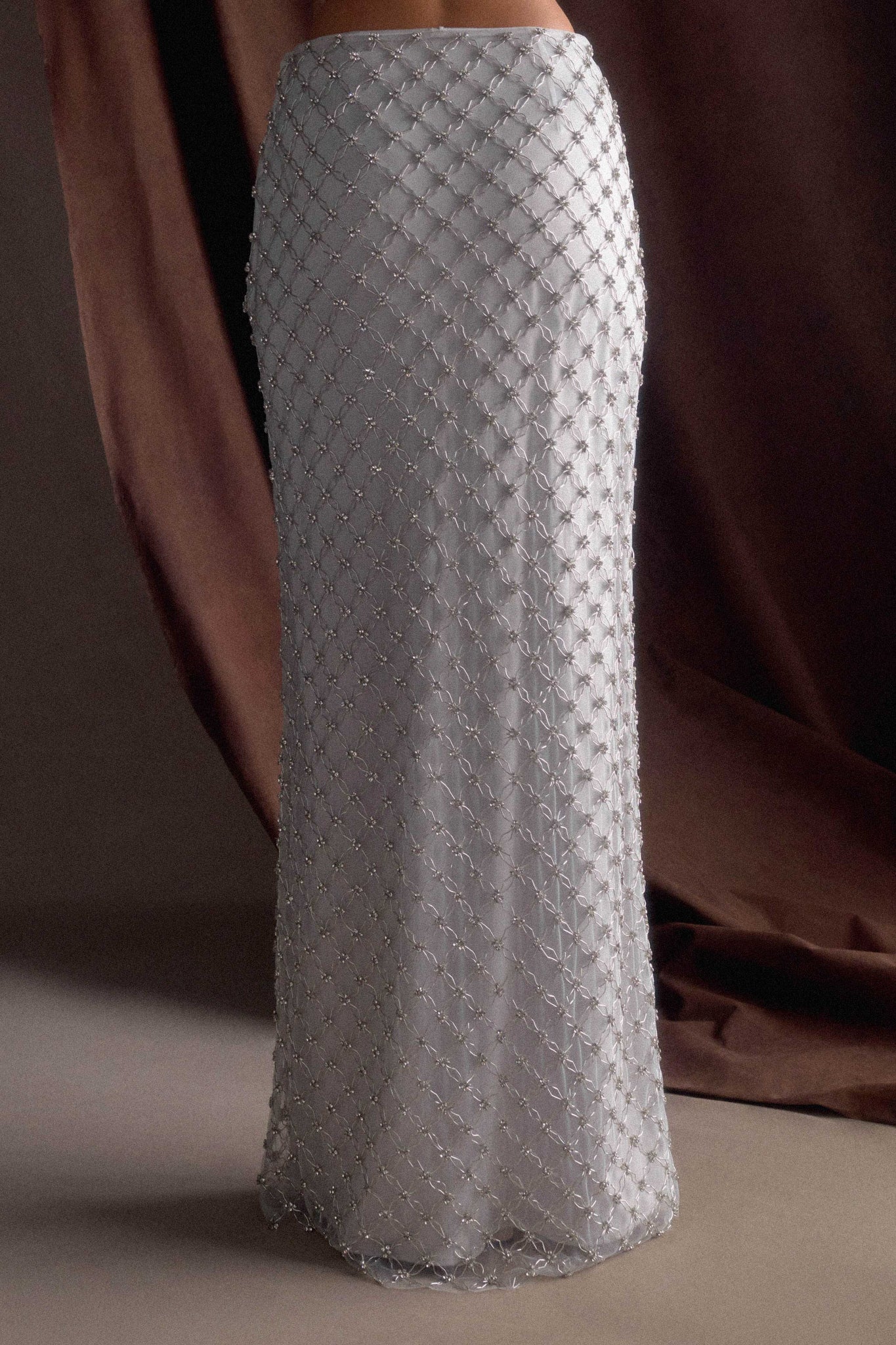 Zuri Hand Beaded Embellished Maxi Skirt - Silver、mySite、solidvoid