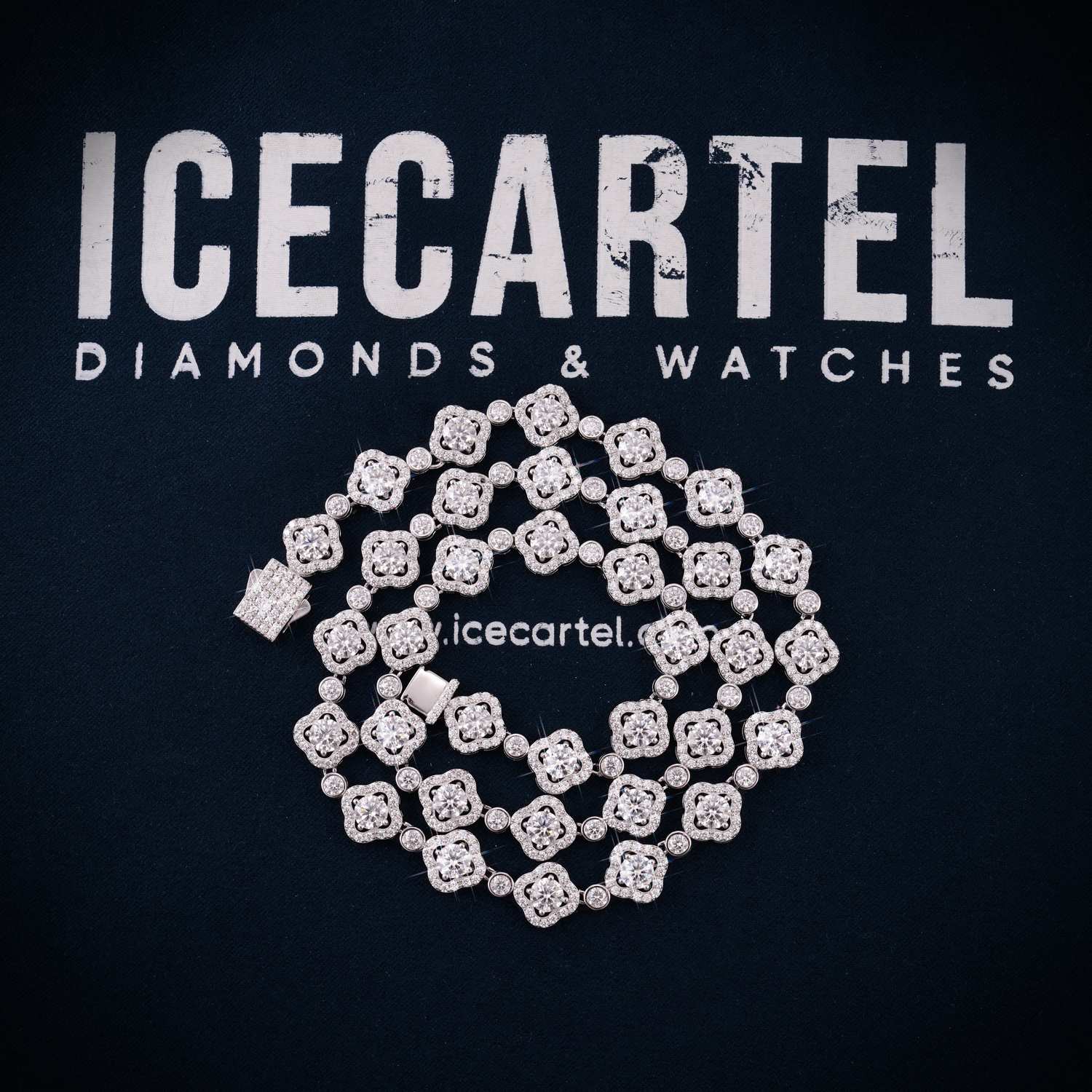 10MM Moissanite Four-Leaf Halo Link Chain 14K Gold、mySite、hinf8tx79