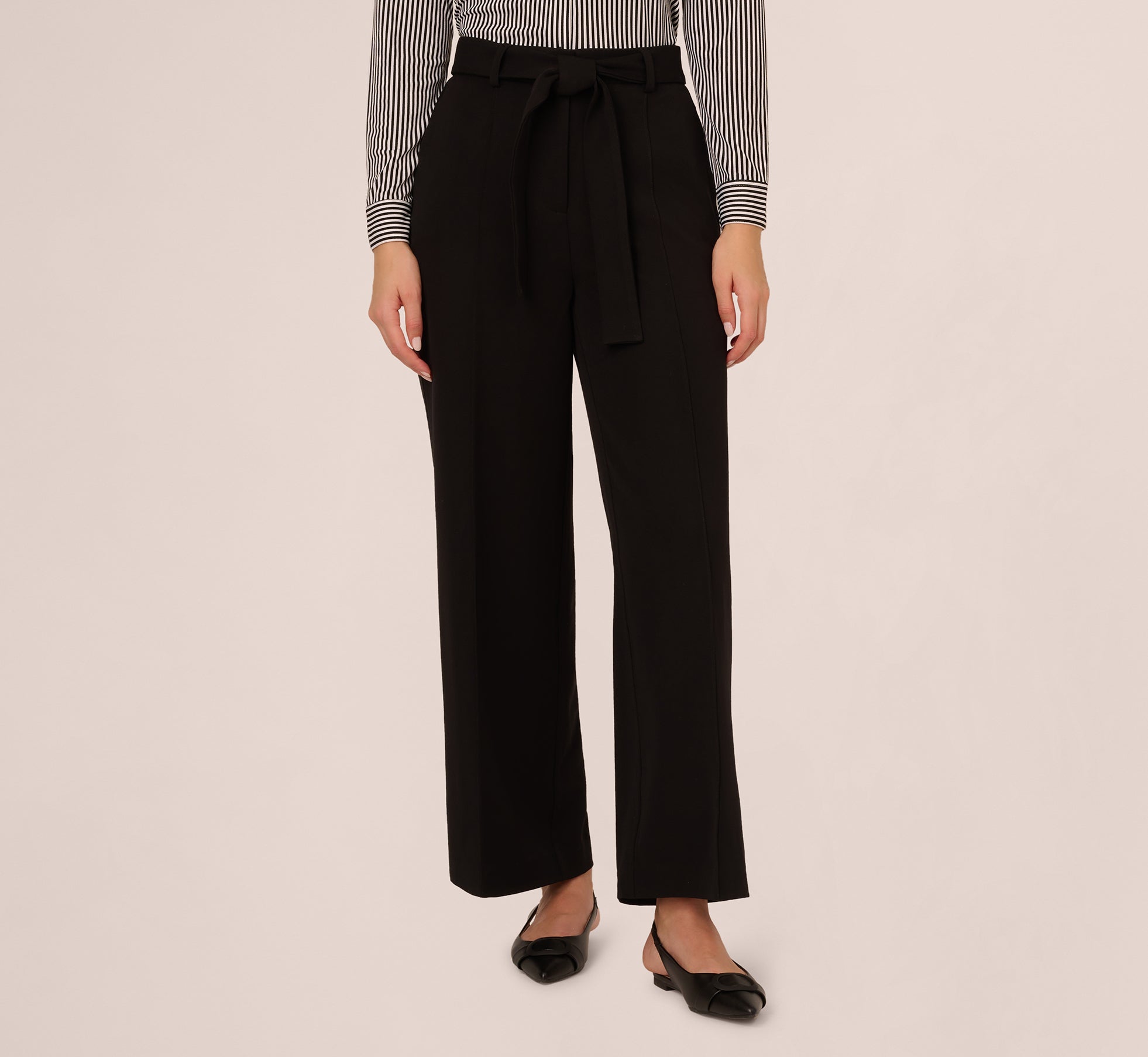 Twill Zip Fly Belted Wide Leg Pant In Black、mySite、solidvoid