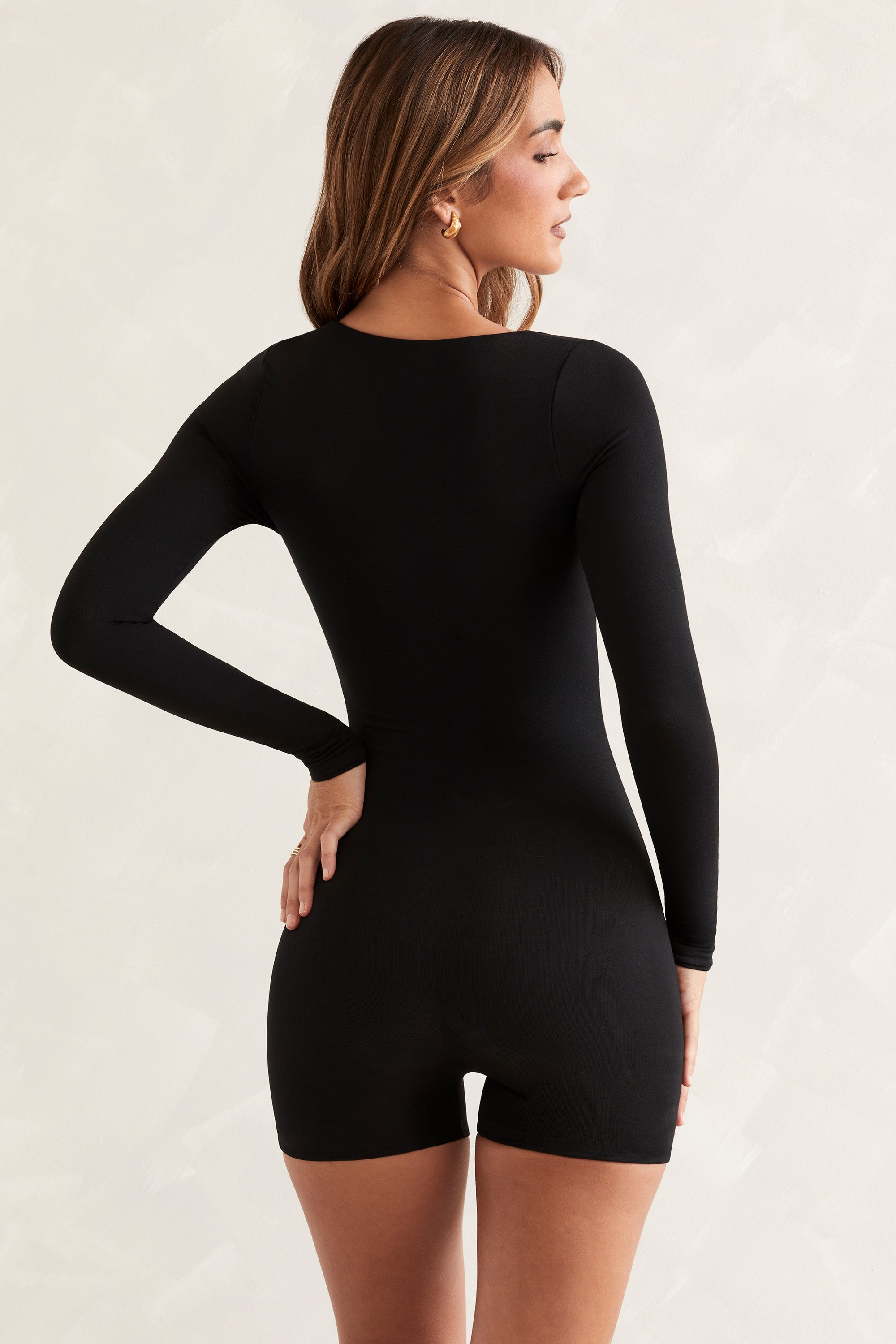 Long Sleeve Square Neck Unitard in Black、mySite、solidvoid