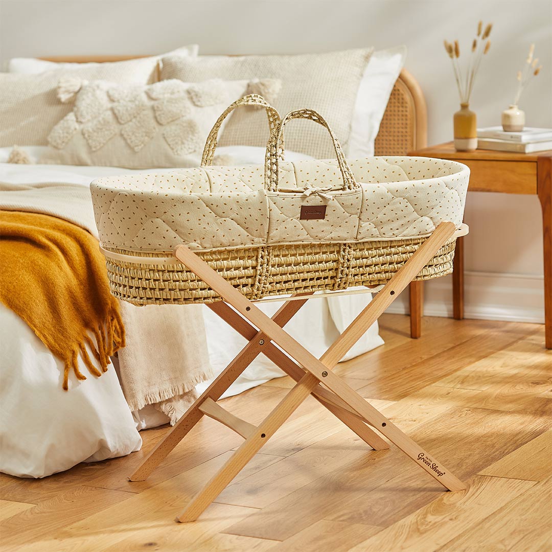  The Little Green Sheep Quilted Moses Basket and Foldable Stand Bundle - Linen Rice / Natural、mySite、merchandisen