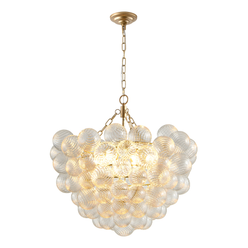 27.5-Inch Gold Pendant Light Chandelier with Threaded Clear Glass Globe Shade – Adjustable Height, Ideal for Living Room, Dining Room, Kitchen (No Bulbs)、、eastwooduniform