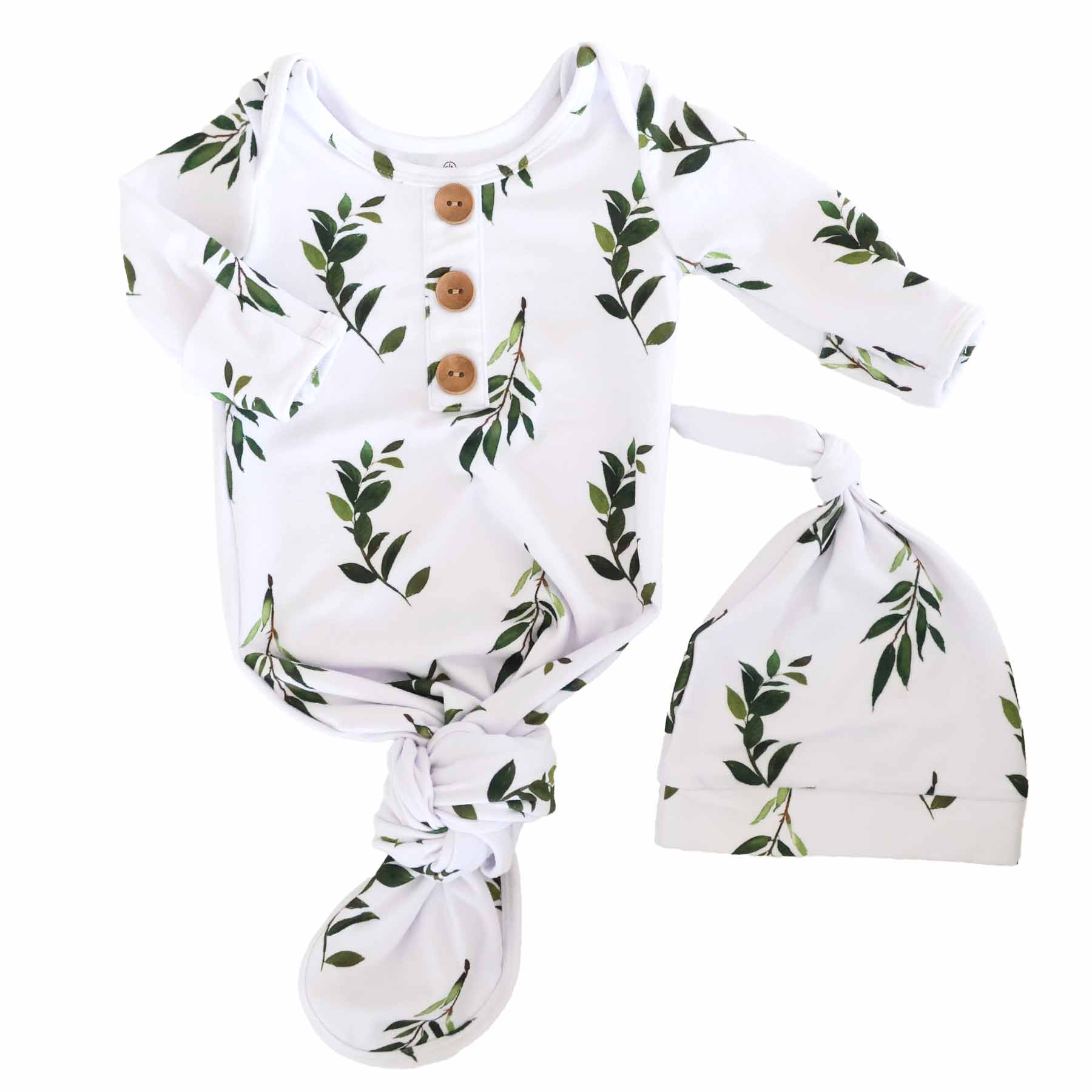  Olive Leaf Newborn Baby Knot Gown & Hat Set、mySite、layawaytickets