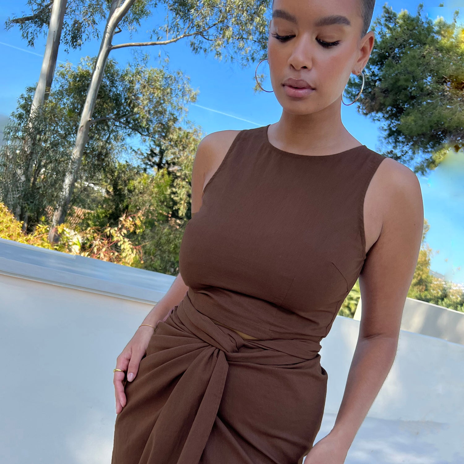 Brown Cotton Linen Racer Top、mySite、solidvoid