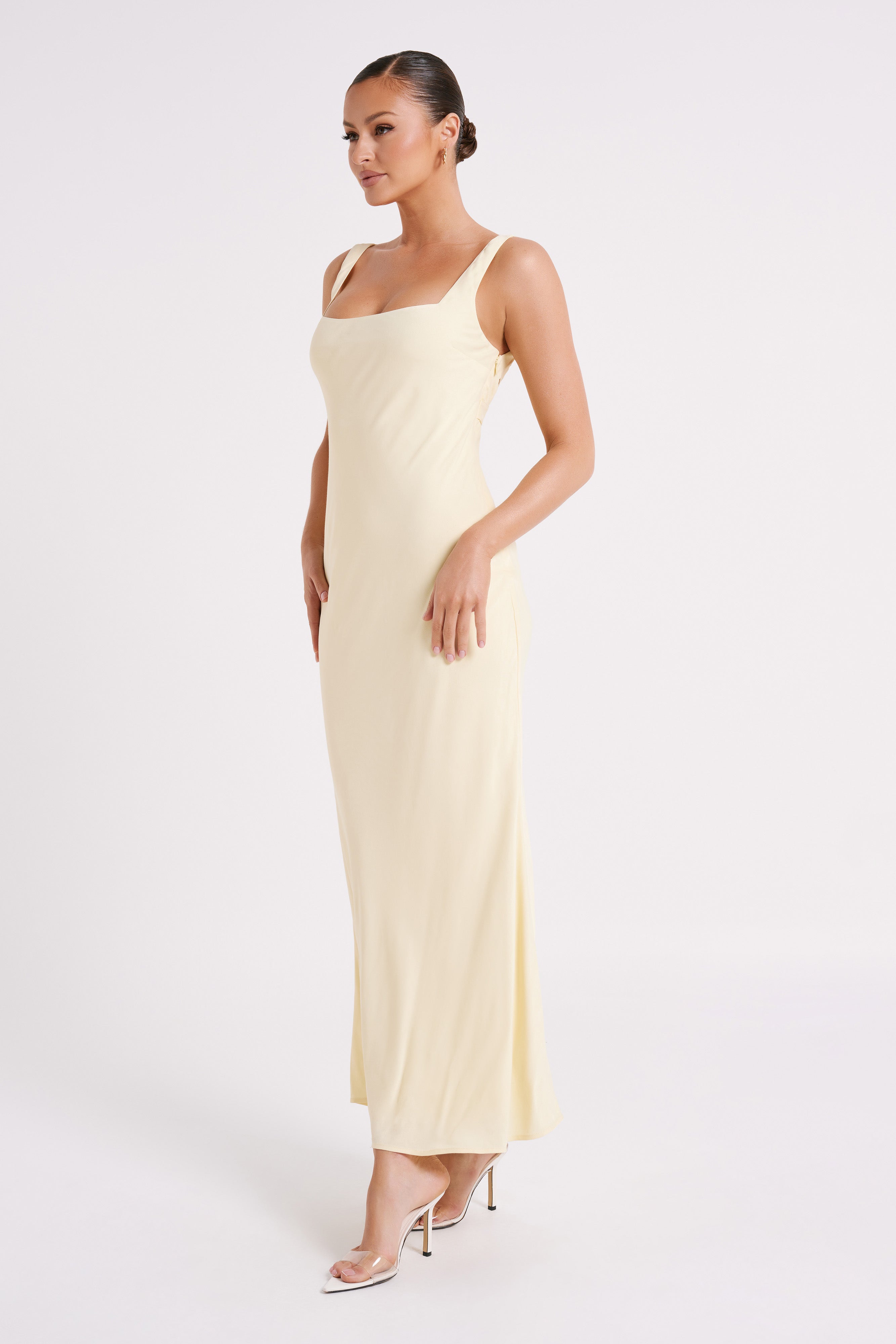 Ensley Satin Maxi Dress - Light Yellow、mySite、solidvoid