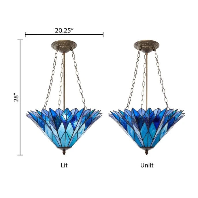 Azura Brilliant Blue Tiffany Style Shade Pendant 3 Bulb Light-Stunning!、mySite、g9winljtr