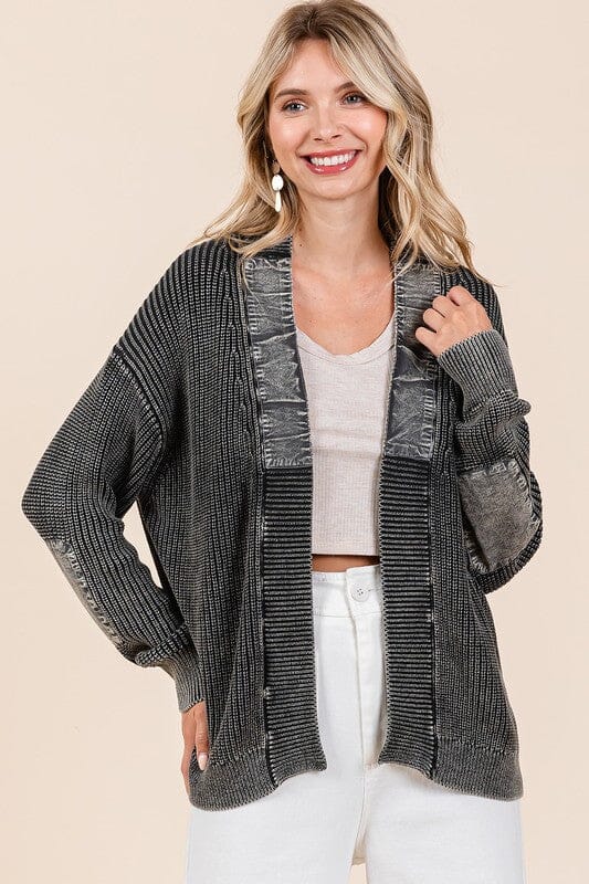 Mittoshop Contrast Patch Open Front Mineral Wash Cardigan、mySite、camillekostekn