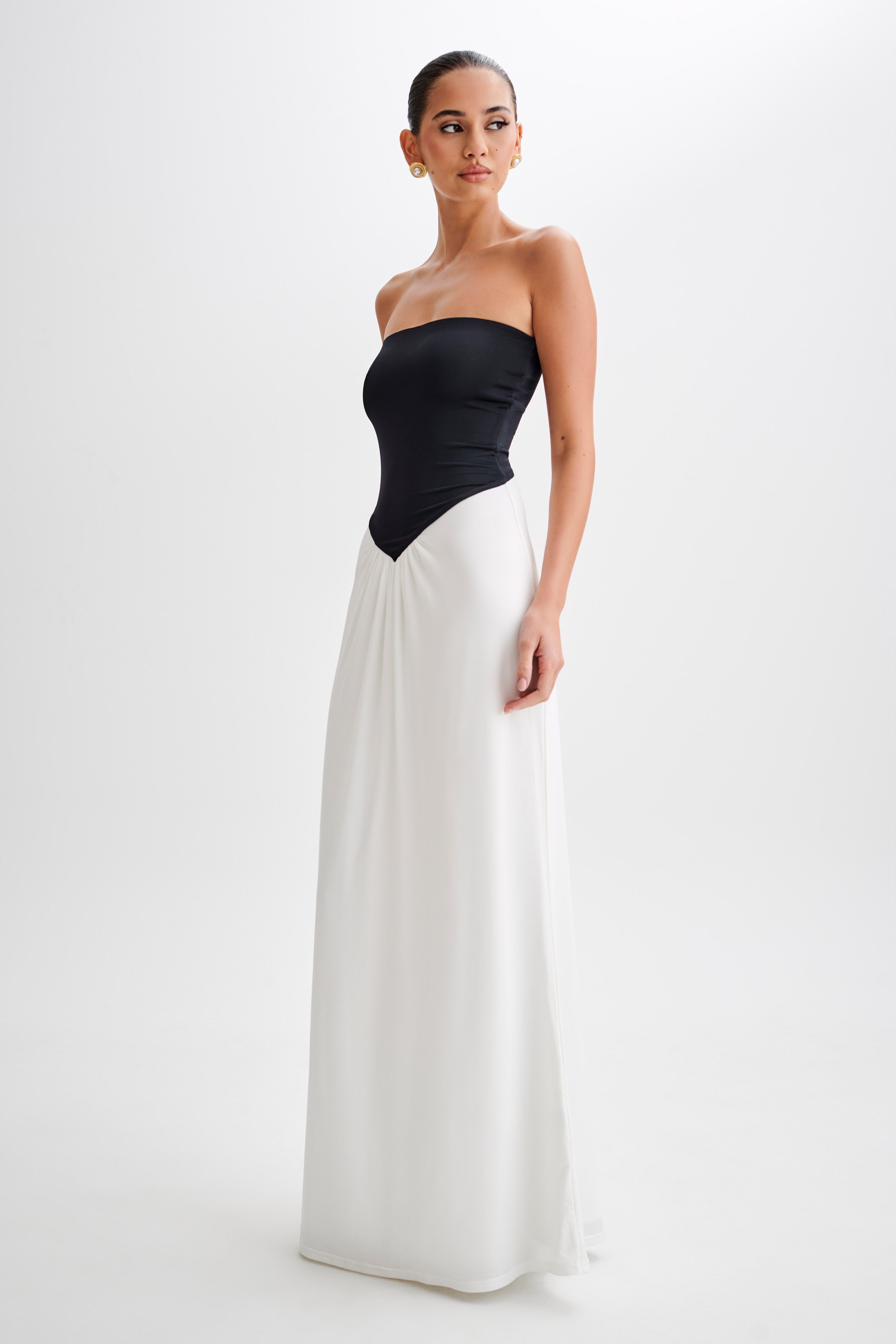 Ruby Strapless Slinky Maxi Dress - Black/White、mySite、solidvoid