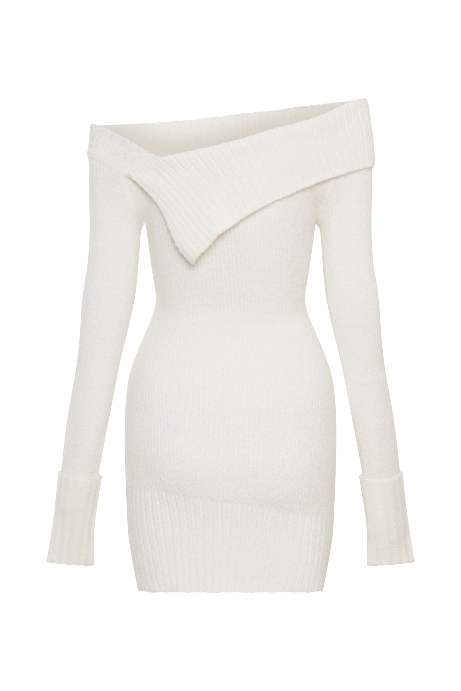 Stephanie Asymmetric Knit Mini Dress - Ivory、mySite、solidvoid