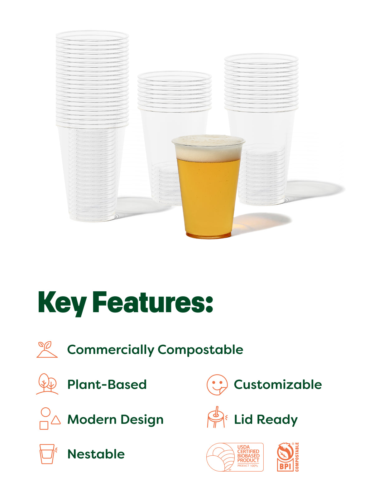 NATURAL 16oz Arena Compostable Cup - Bulk、mySite、camillekostekn