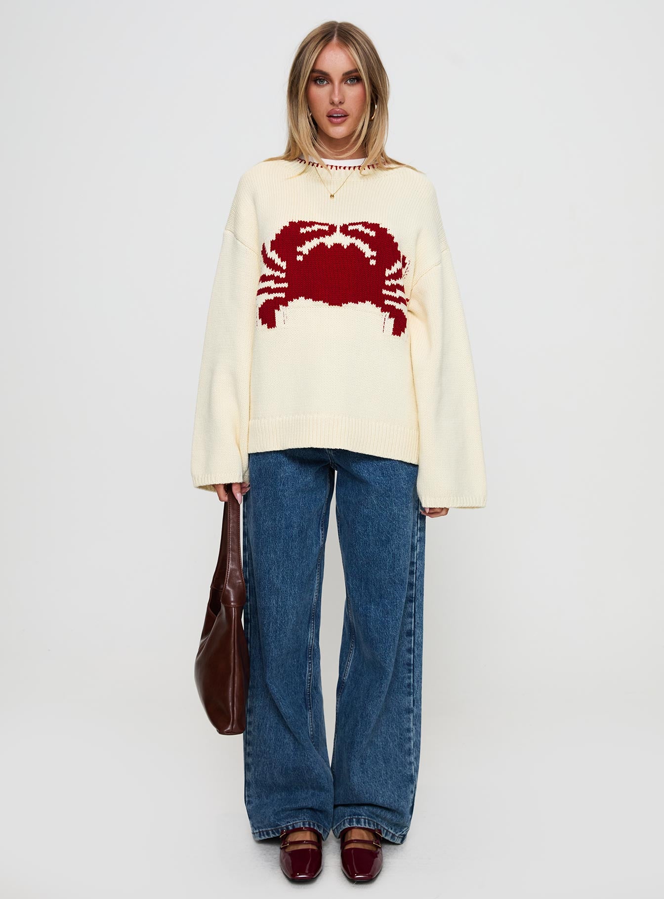 Coastlines Knit Sweater Cream / Red、mySite、solidvoid