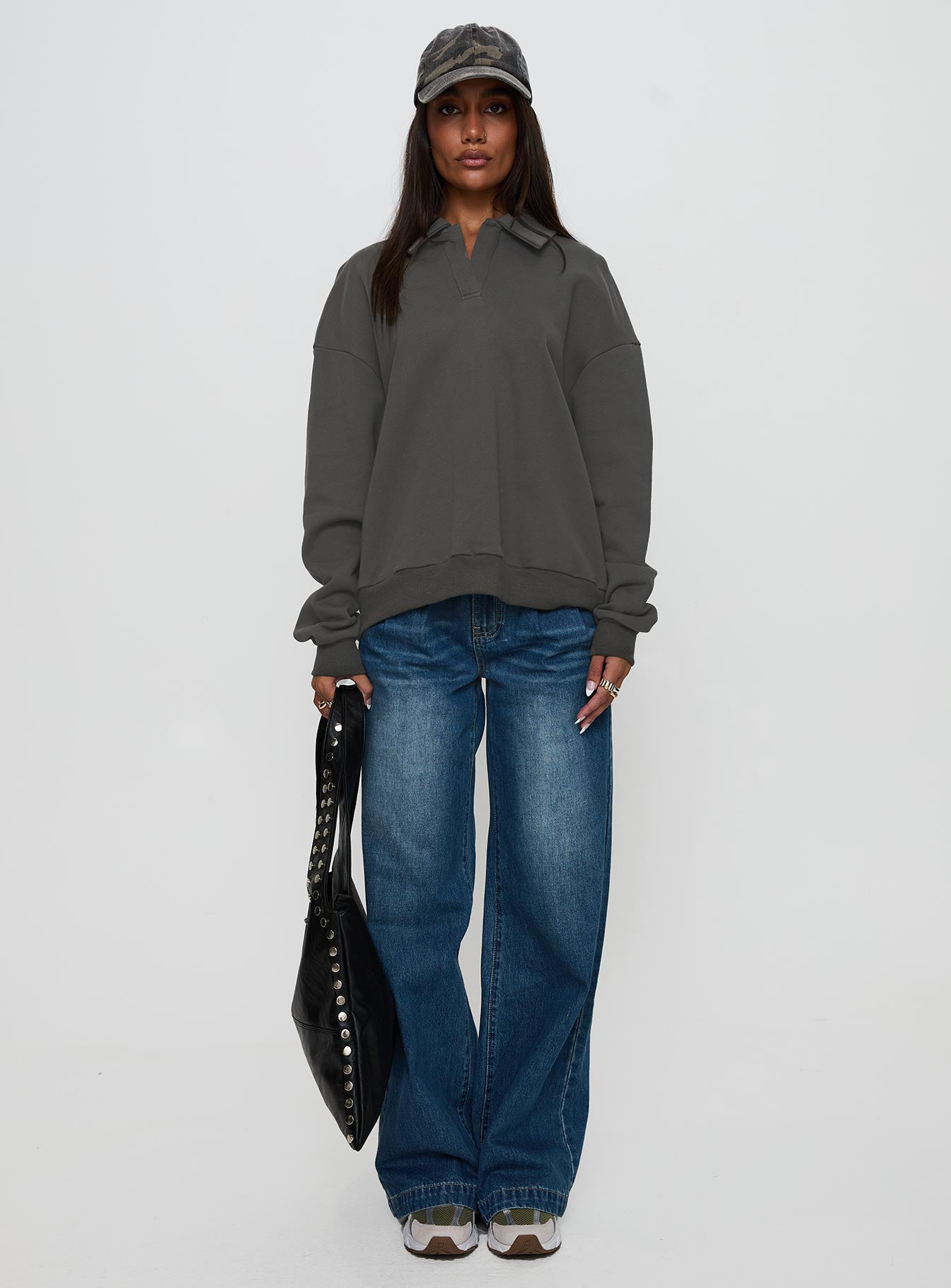 Back Around Collared Fleece Jumper Slate、mySite、solidvoid