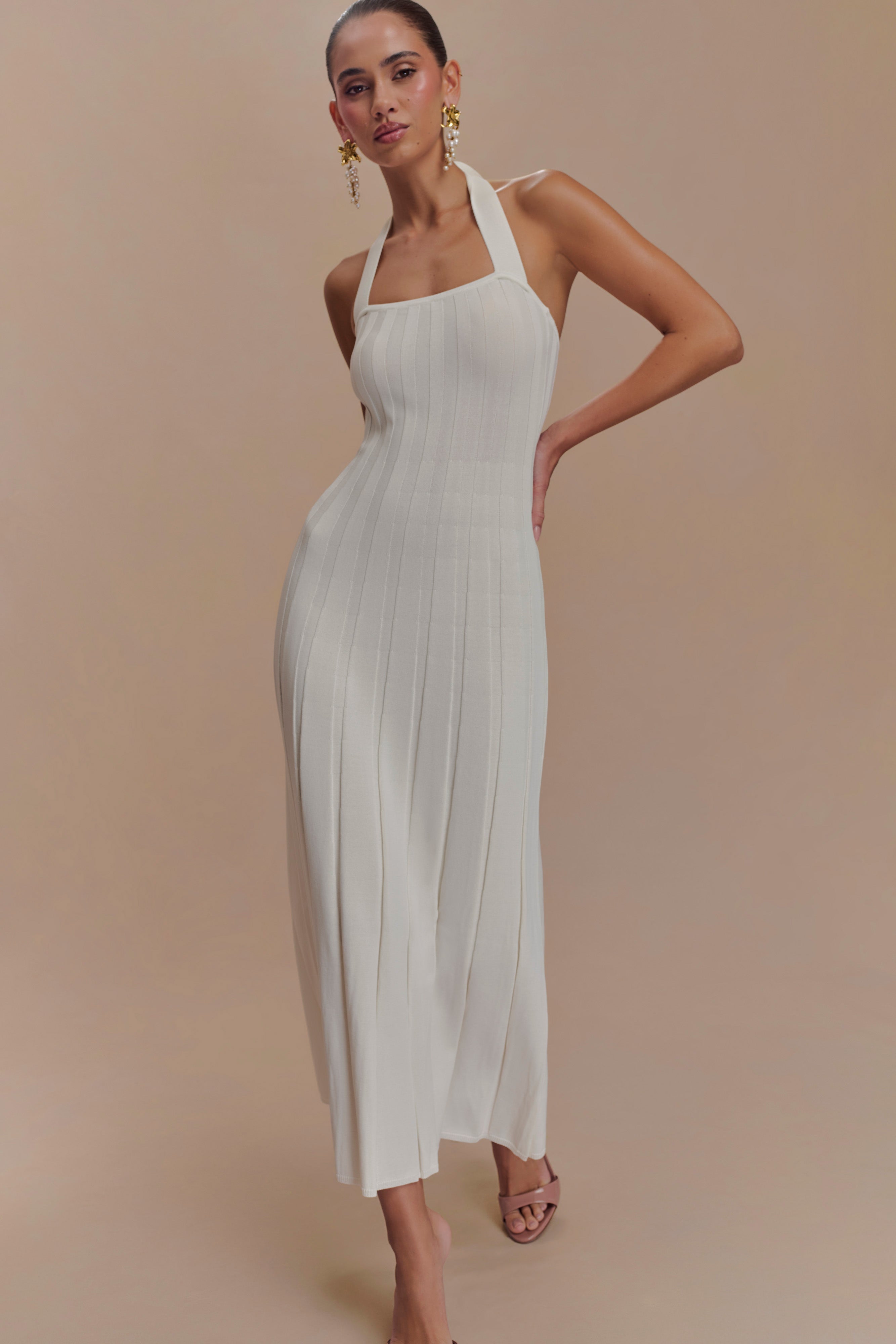 Jacqui Halter Knit Midi Dress - Ivory、mySite、solidvoid