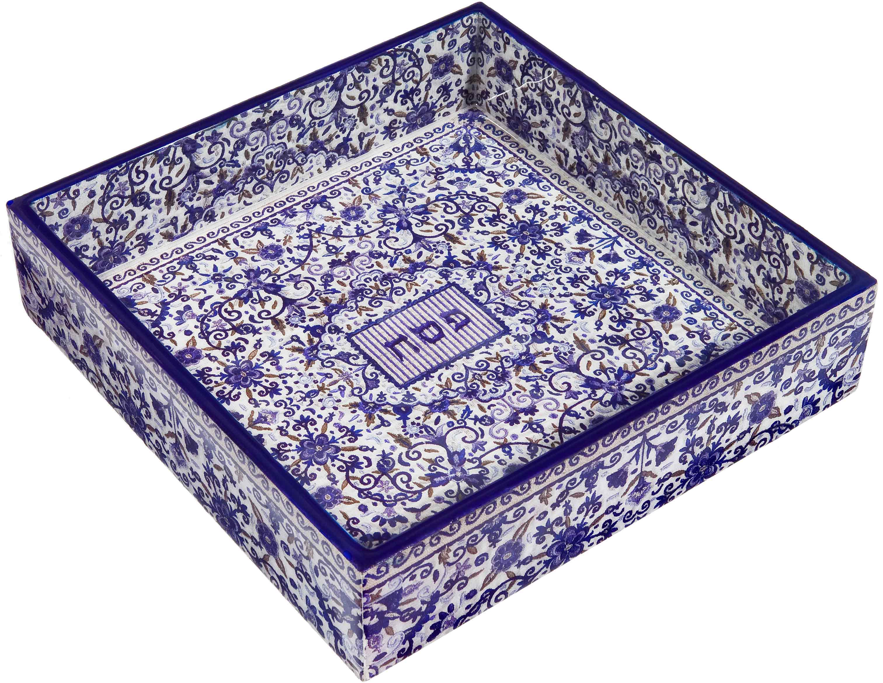 Printed Wooden Matzah Tray in Blue by Yair Emanuel、mySite、topwebapps