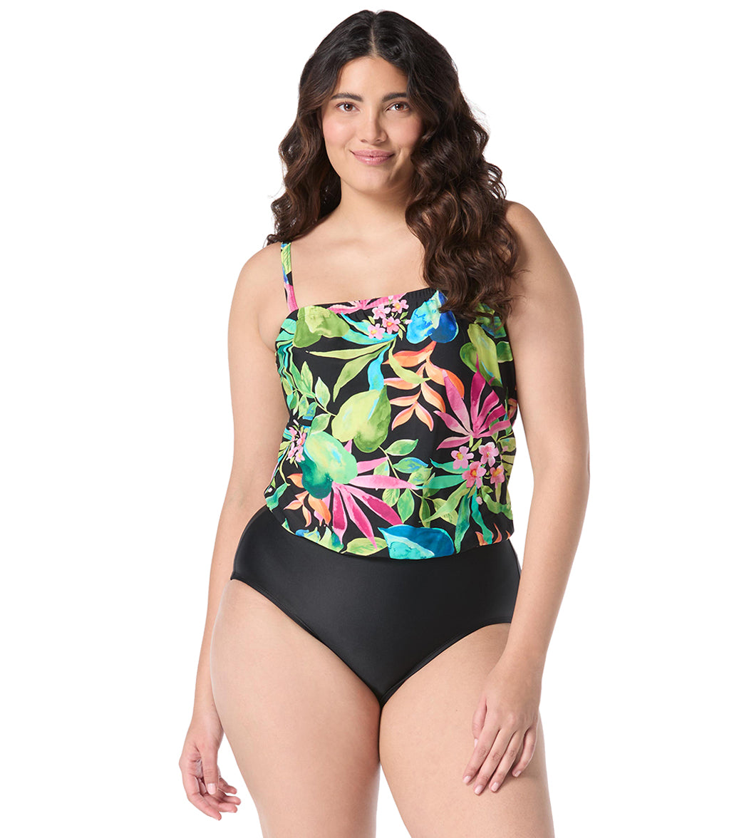 Roxanne Women's Chlorine Resistant Bra Sized Tropical One Piece Swimsuit Blouson (C/D/DD Cup)、mySite、noshort