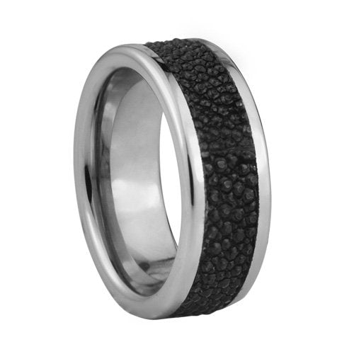  FishSkin inlay in a flat Tungsten ring - High polish - 8mm wide、mySite、elrpsem3k